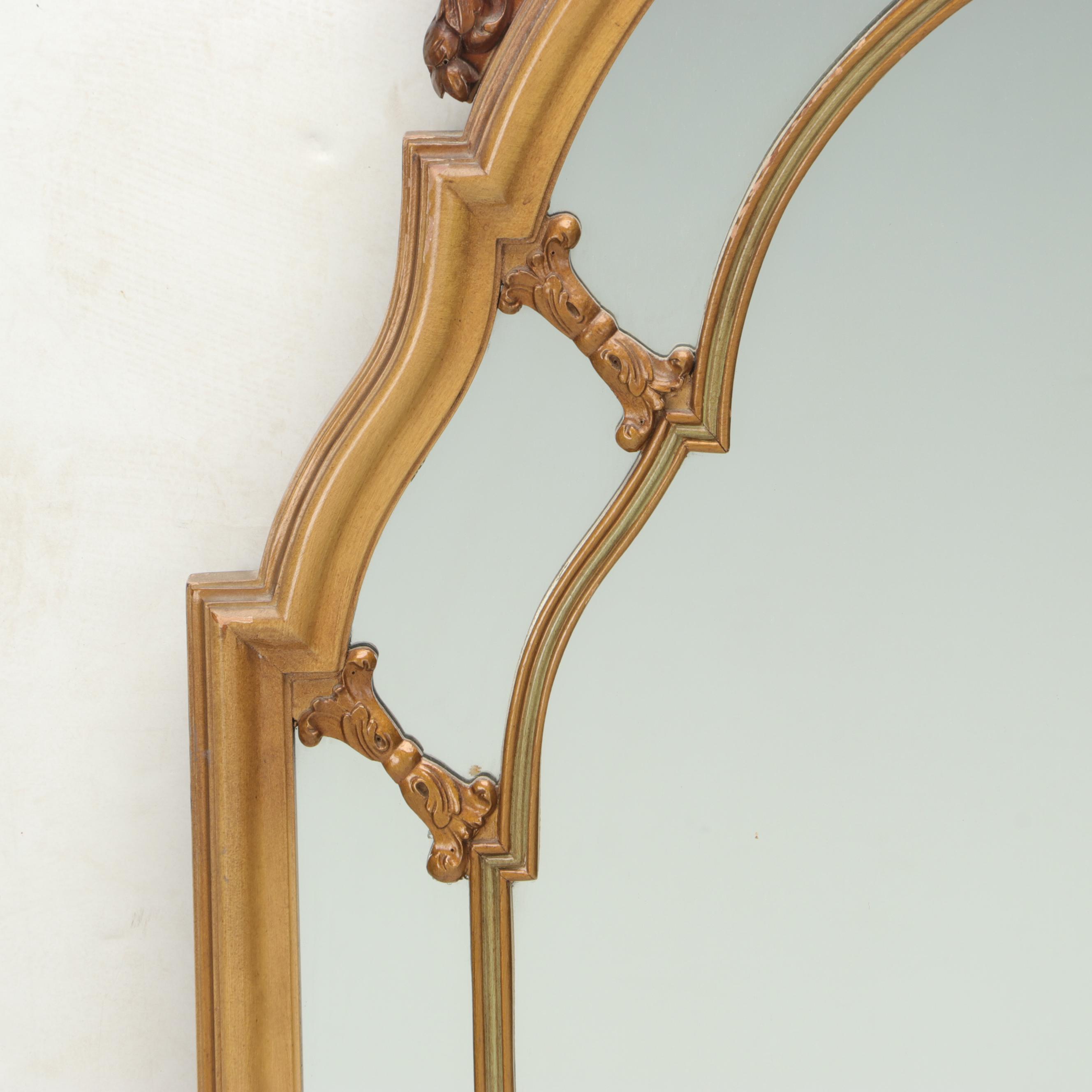 Hollywood Regency Hand-Carved Parcel Gilt and Hand-Enameled Wall Mirror