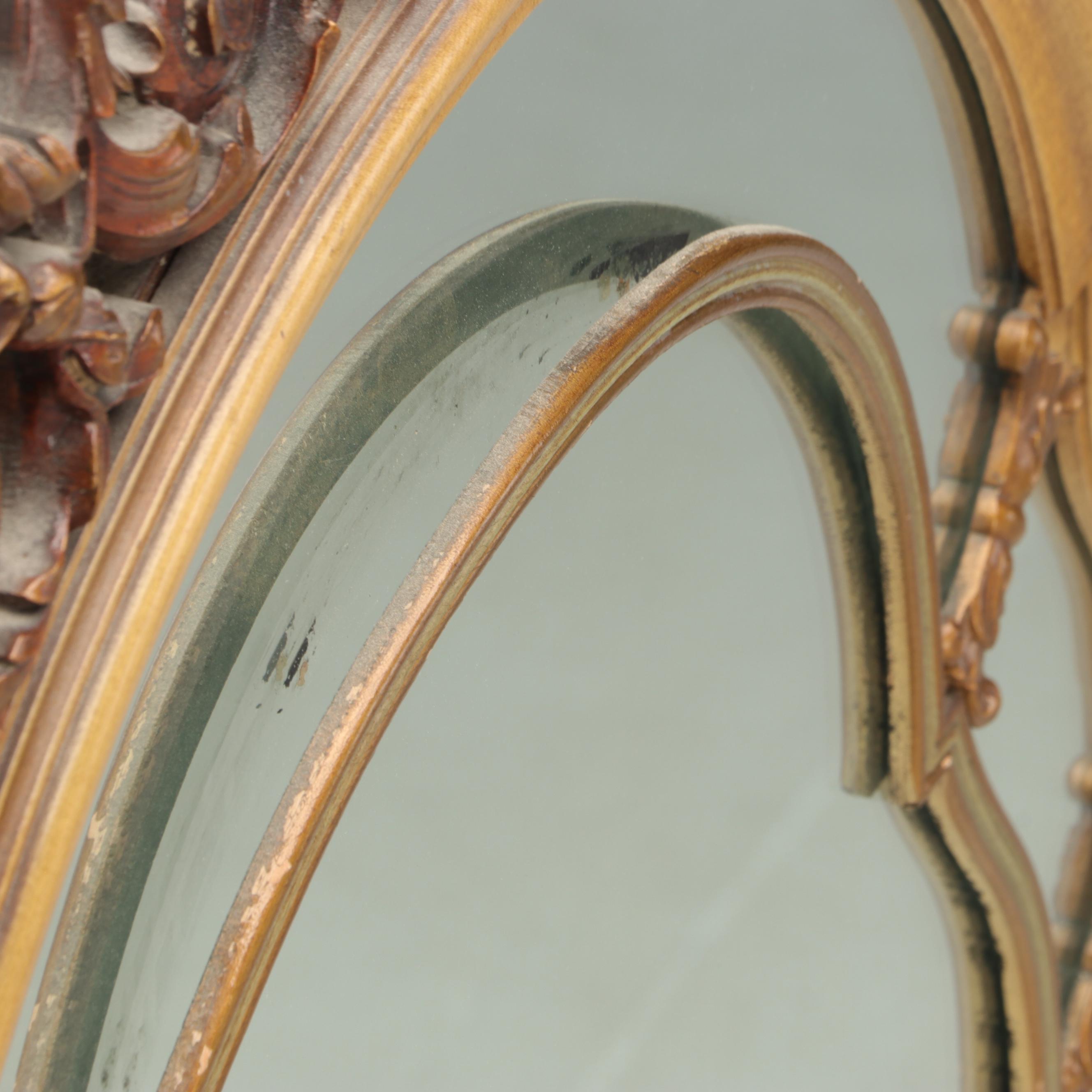 Hollywood Regency Hand-Carved Parcel Gilt and Hand-Enameled Wall Mirror