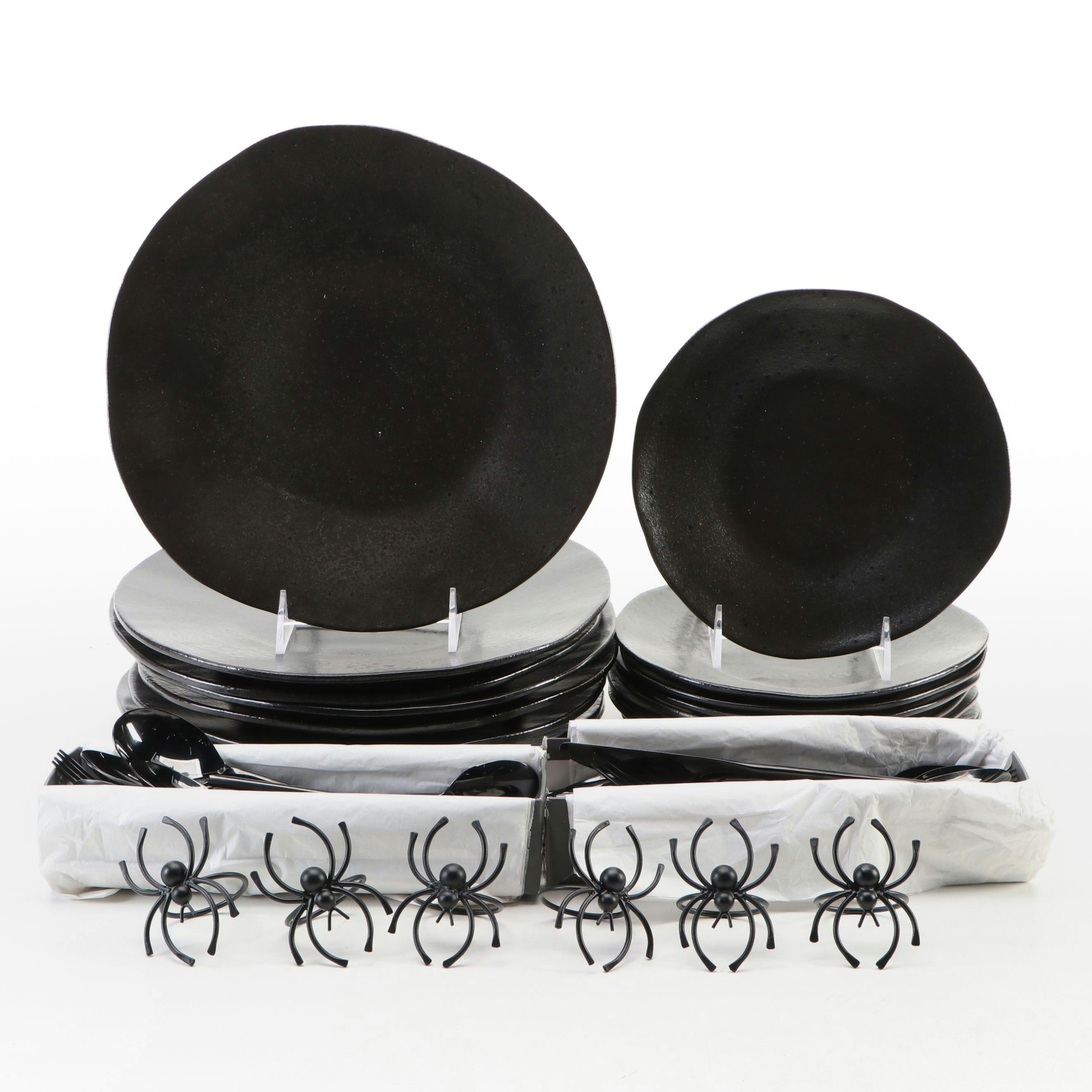 CB 2 "Knight" Plates with Other Flatware and Spider Shaped Napkin Rings