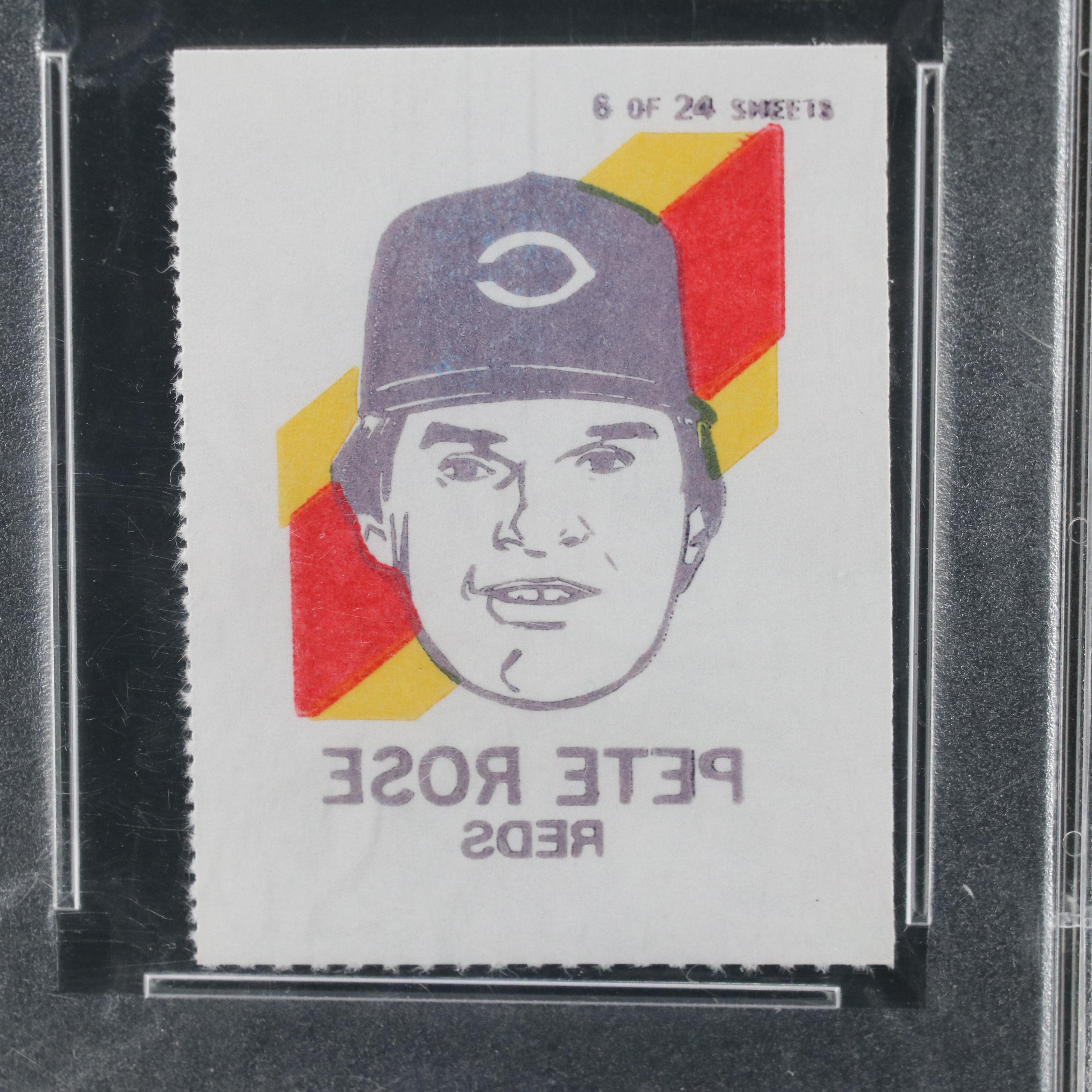 1986 Topps Pete Rose Cincinnati Reds Baseball Tattoo Graded PSA 8