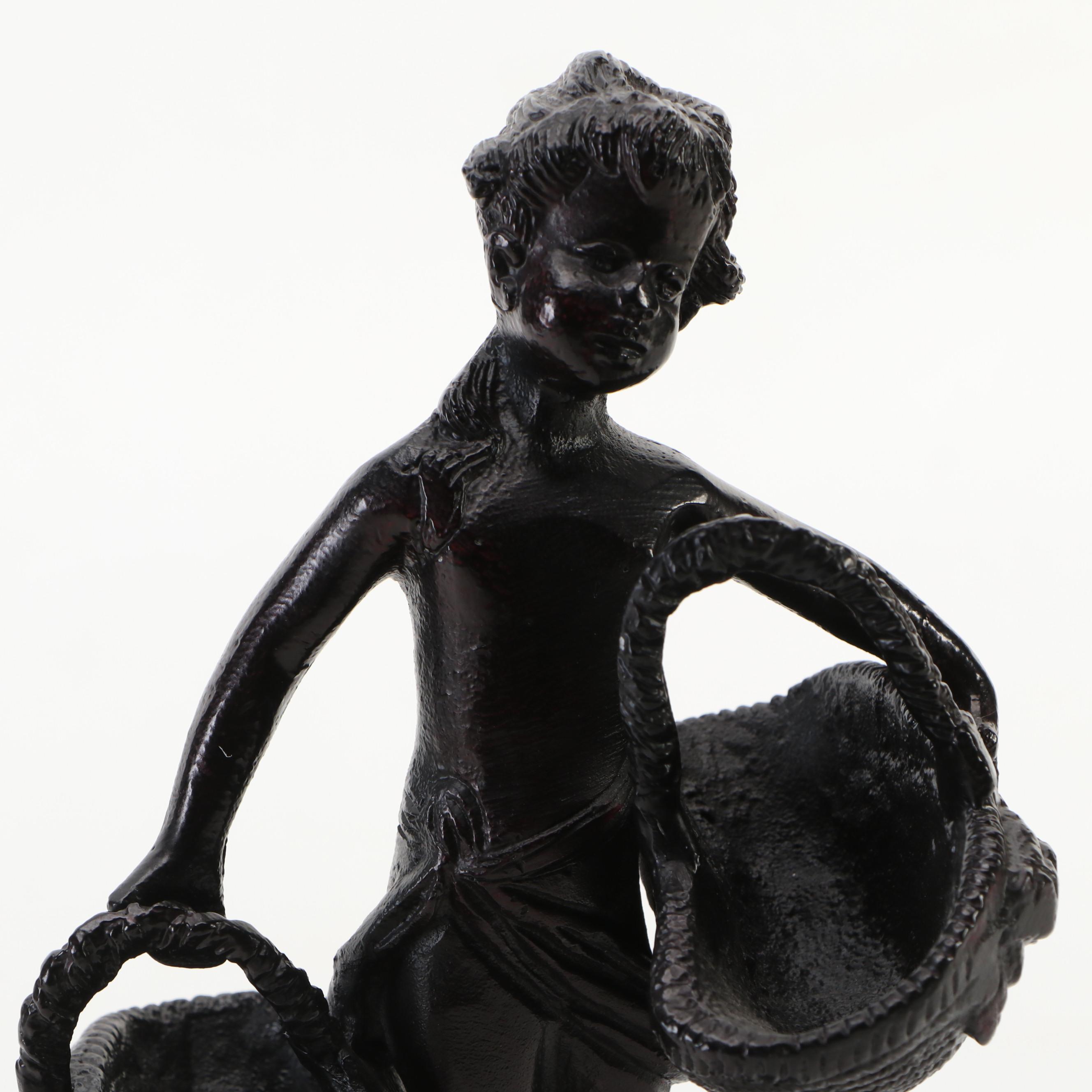 Brass Sculpture After Suzanne Bizard "Girl Carrying Baskets"