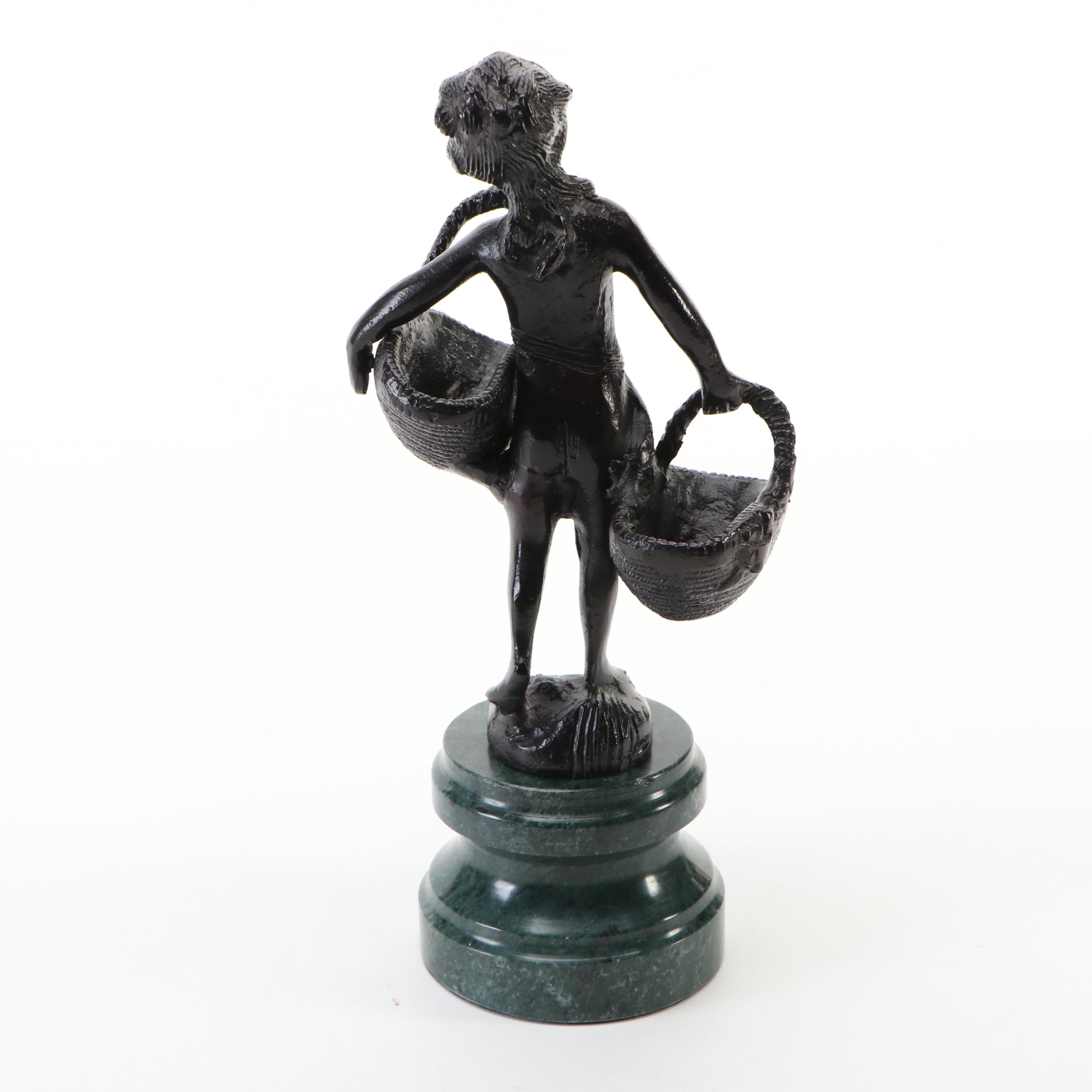 Brass Sculpture After Suzanne Bizard "Girl Carrying Baskets"