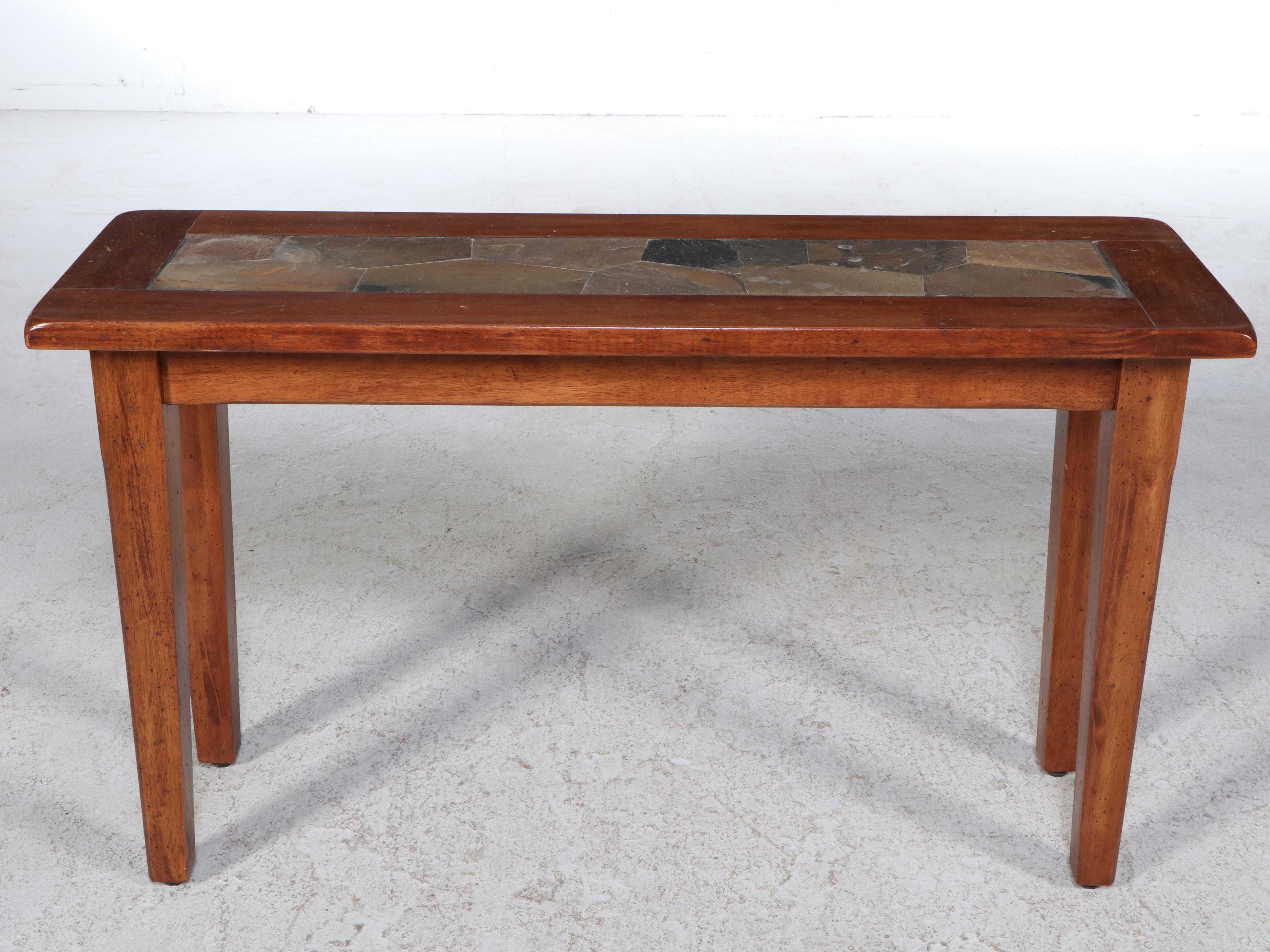 World Market Hardwood and Slate Top Console Table