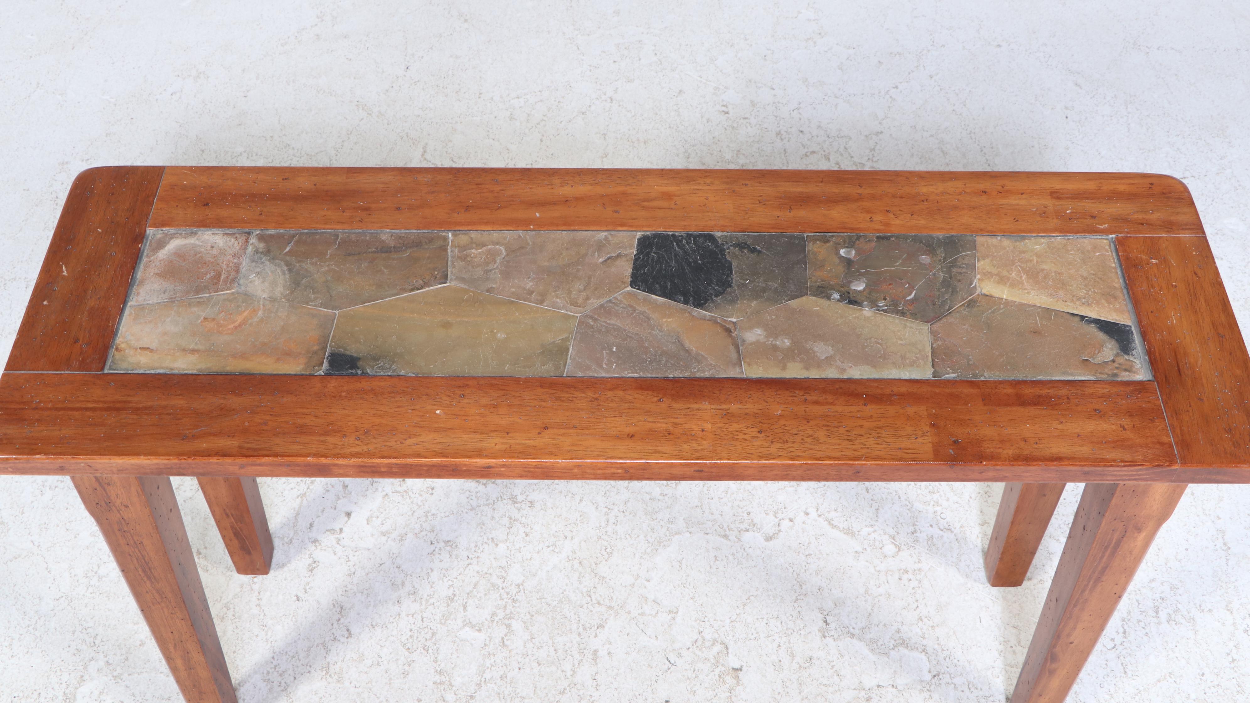 World Market Hardwood and Slate Top Console Table