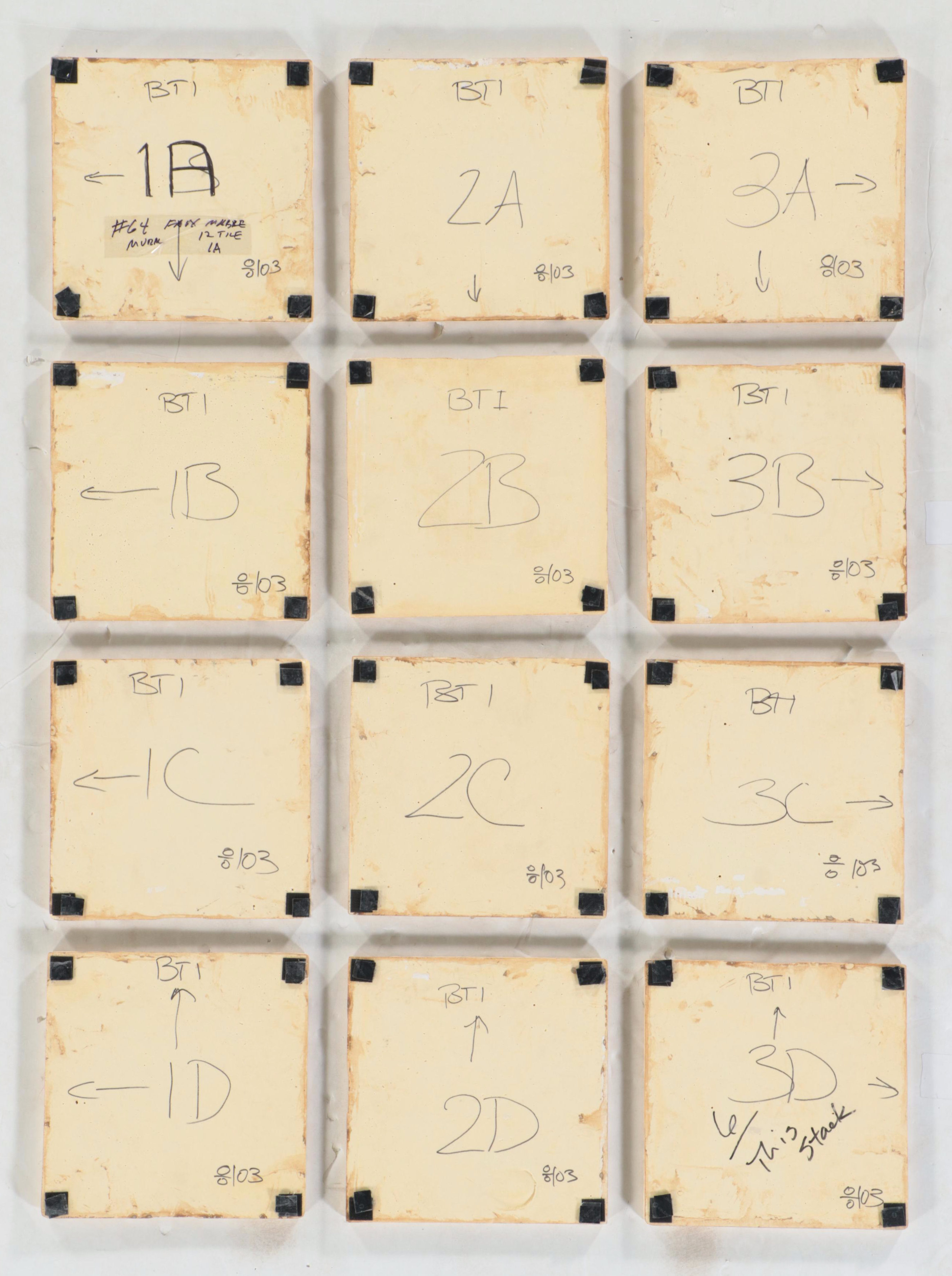 Studio Vertu "Topiary" Italianate Painted Faux Marble Tile Wall Hanging