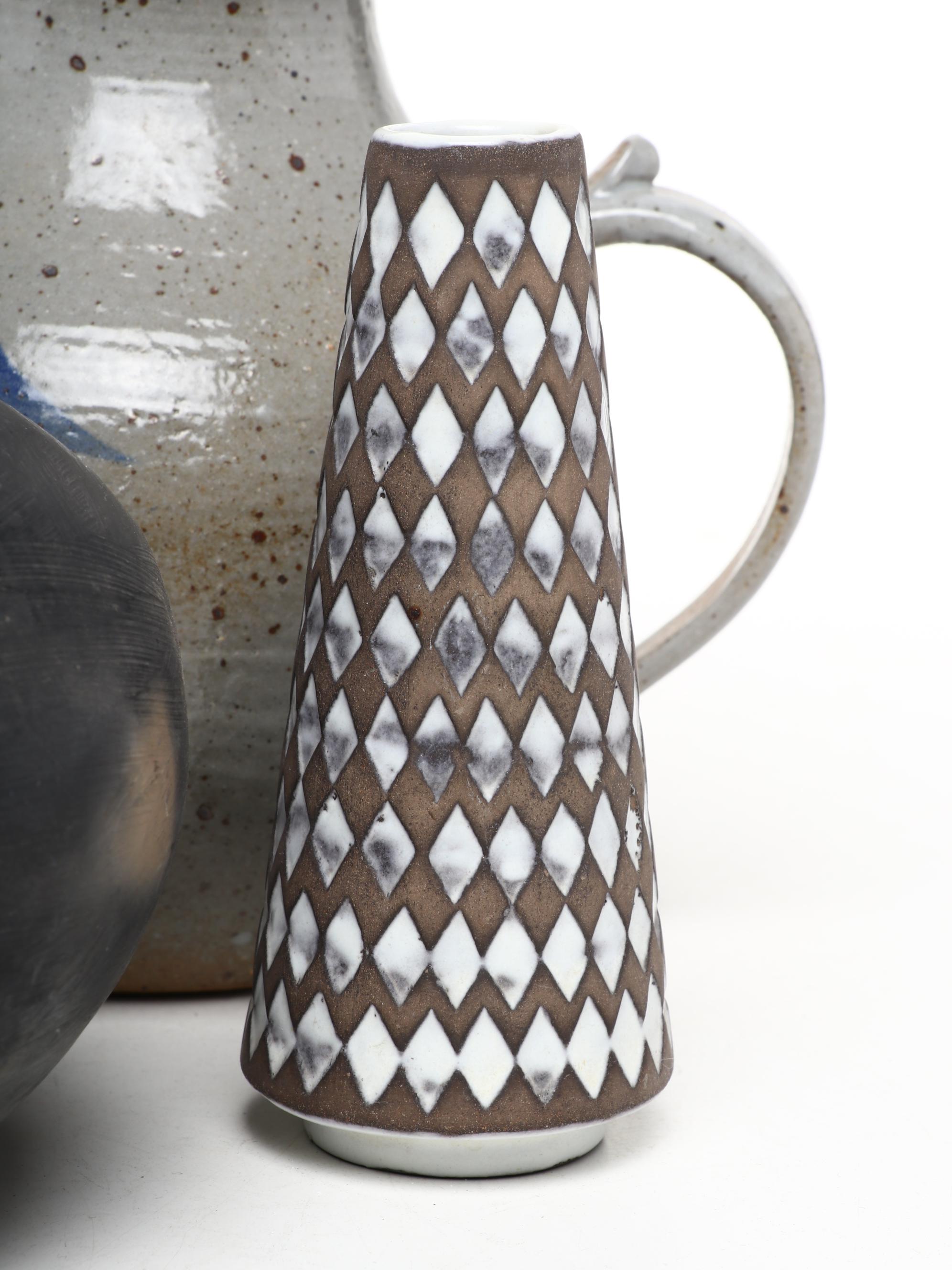 Salt Glazed Stoneware Pinch Spout Pitcher with Other Art Pottery Décor