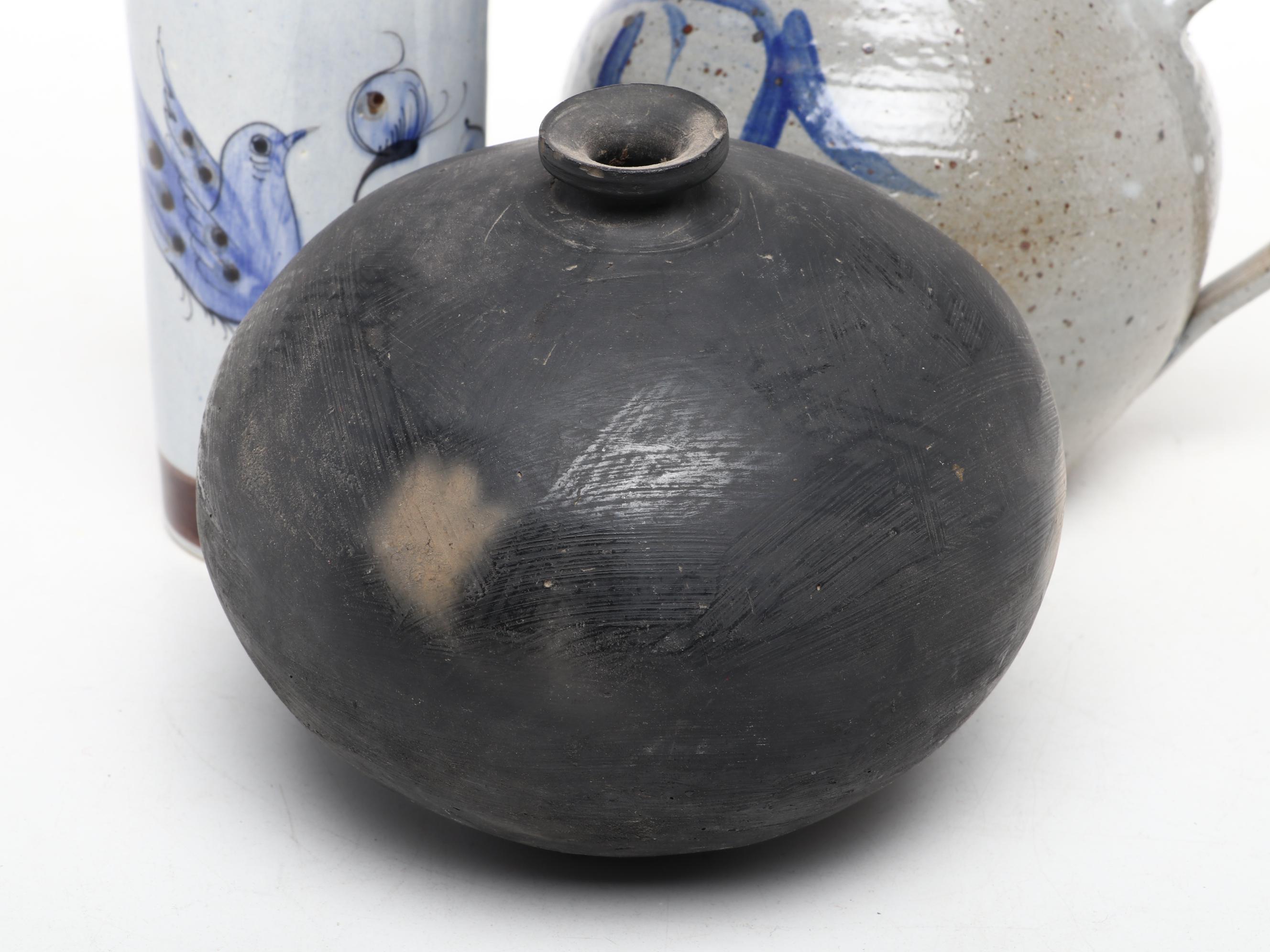 Salt Glazed Stoneware Pinch Spout Pitcher with Other Art Pottery Décor