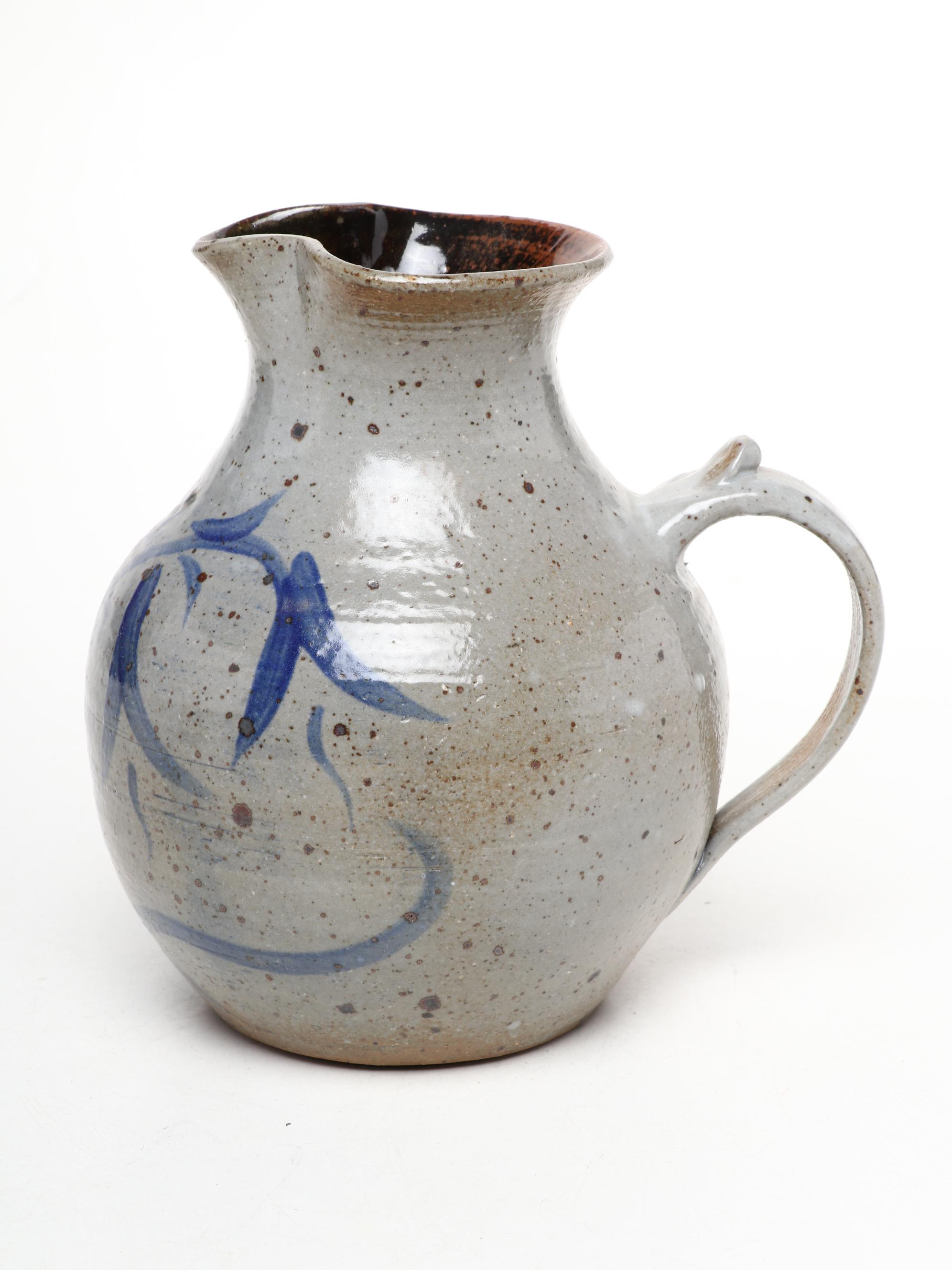 Salt Glazed Stoneware Pinch Spout Pitcher with Other Art Pottery Décor