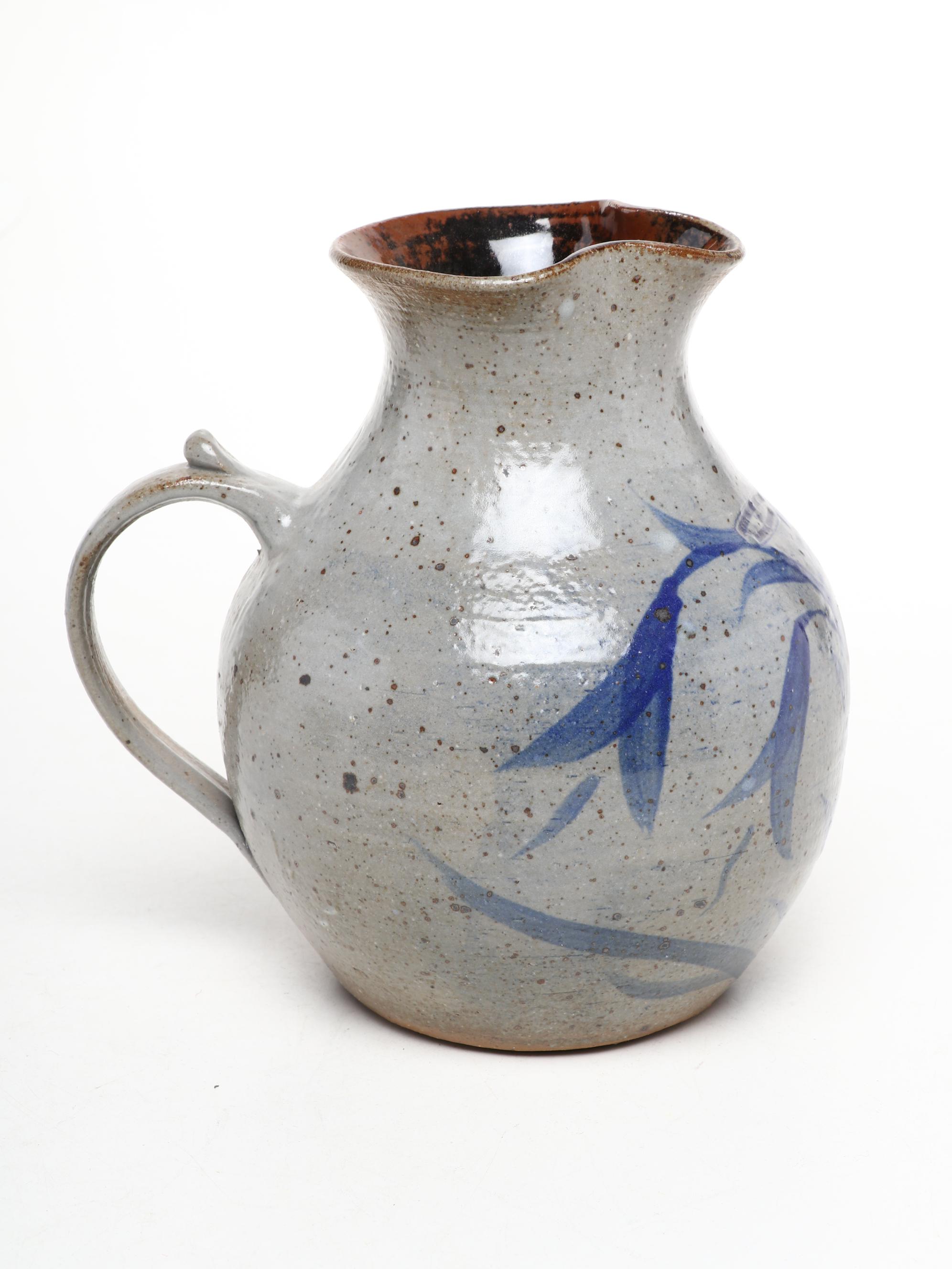 Salt Glazed Stoneware Pinch Spout Pitcher with Other Art Pottery Décor