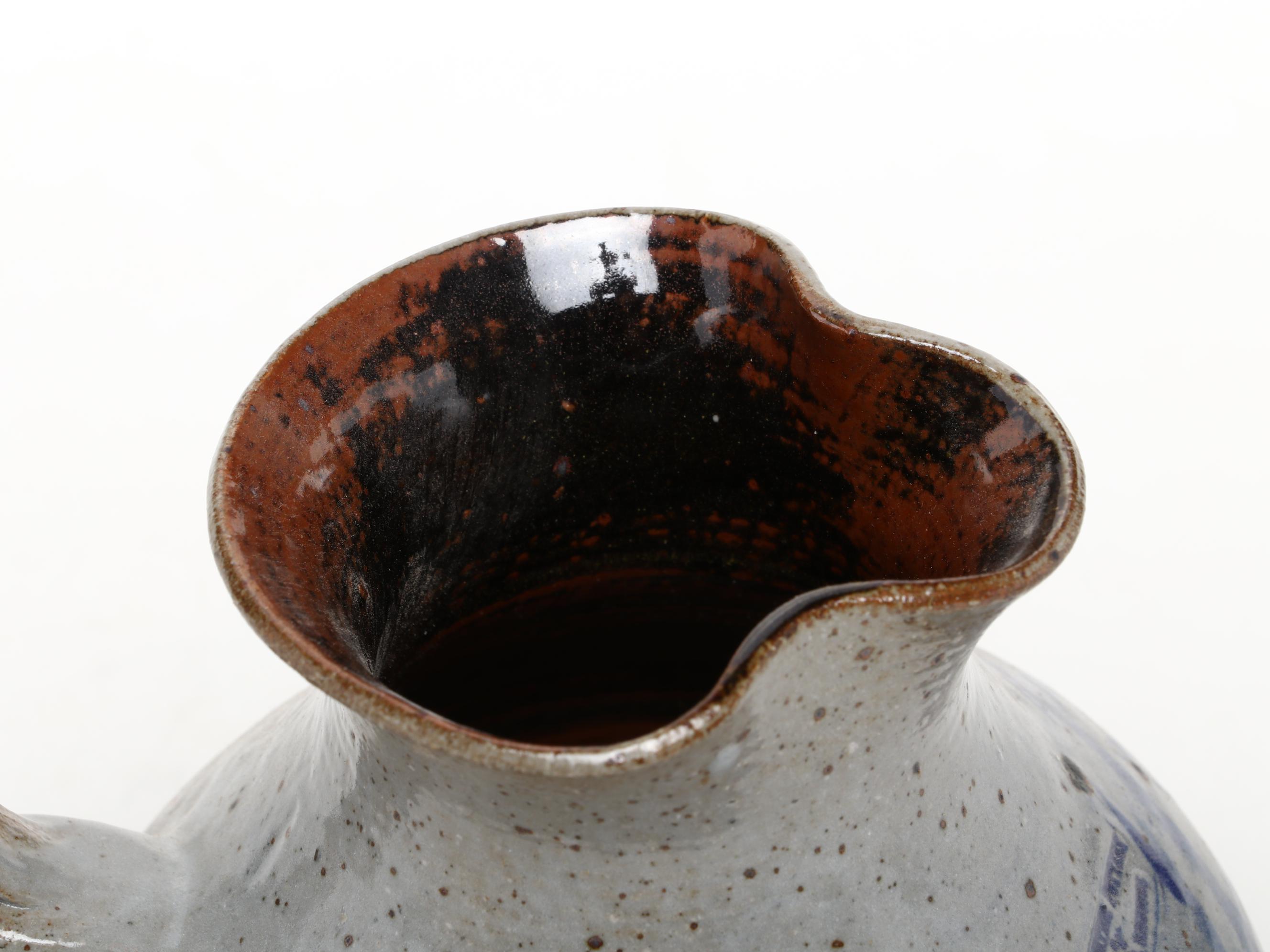 Salt Glazed Stoneware Pinch Spout Pitcher with Other Art Pottery Décor