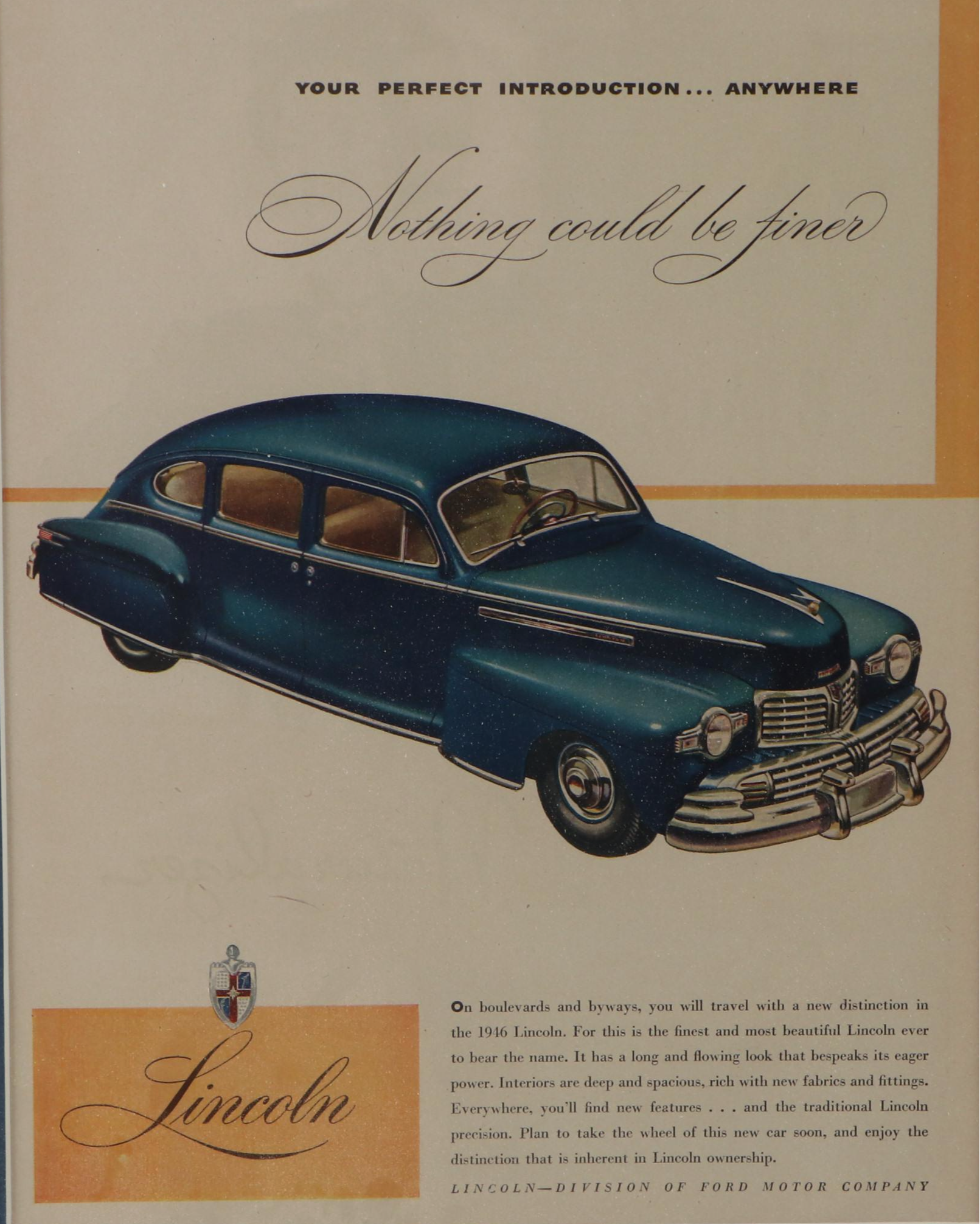 1946 Lincoln Automobile Magazine Advertisement