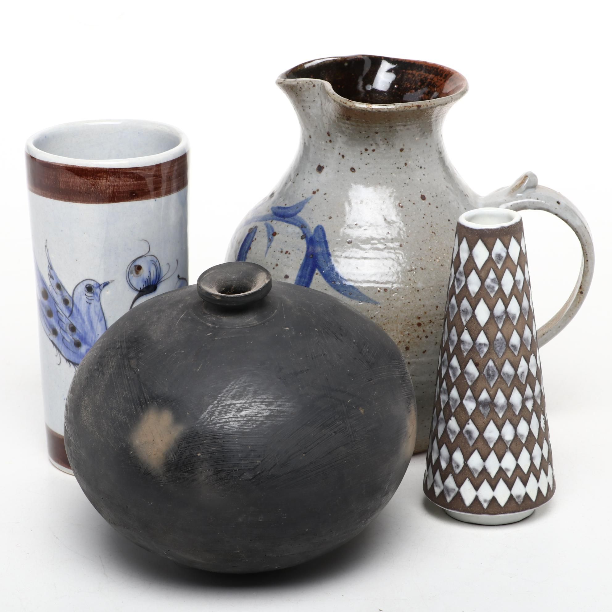 Salt Glazed Stoneware Pinch Spout Pitcher with Other Art Pottery Décor