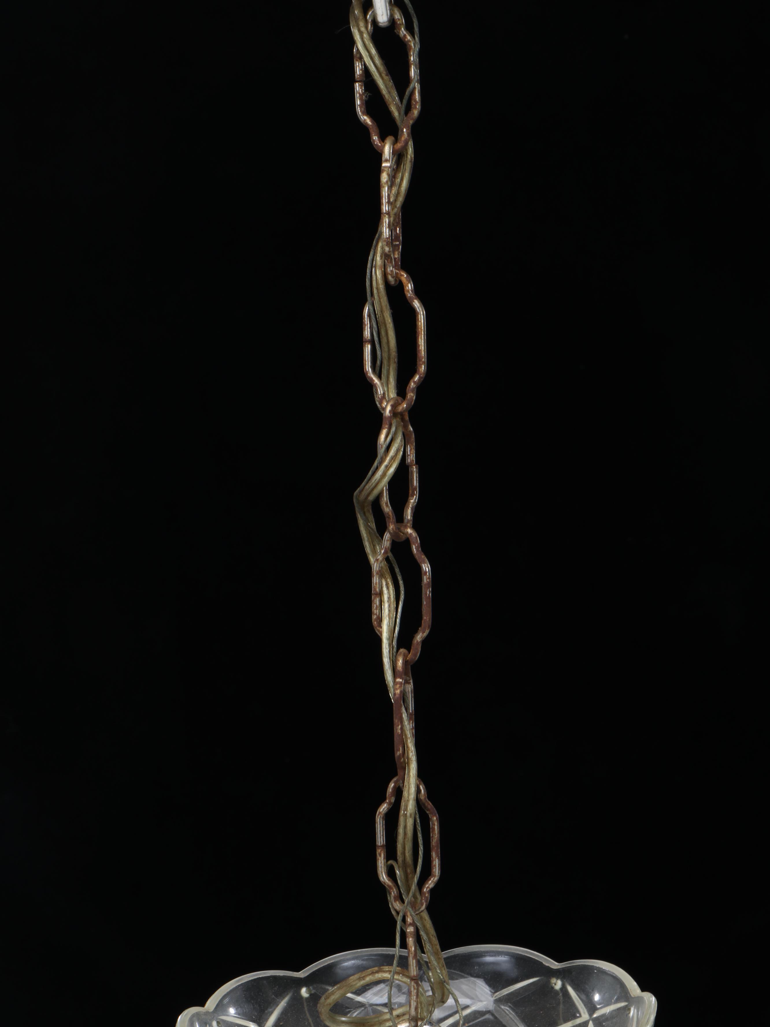 Venetian Style Cut and Etched Glass Five-Arm Chandelier