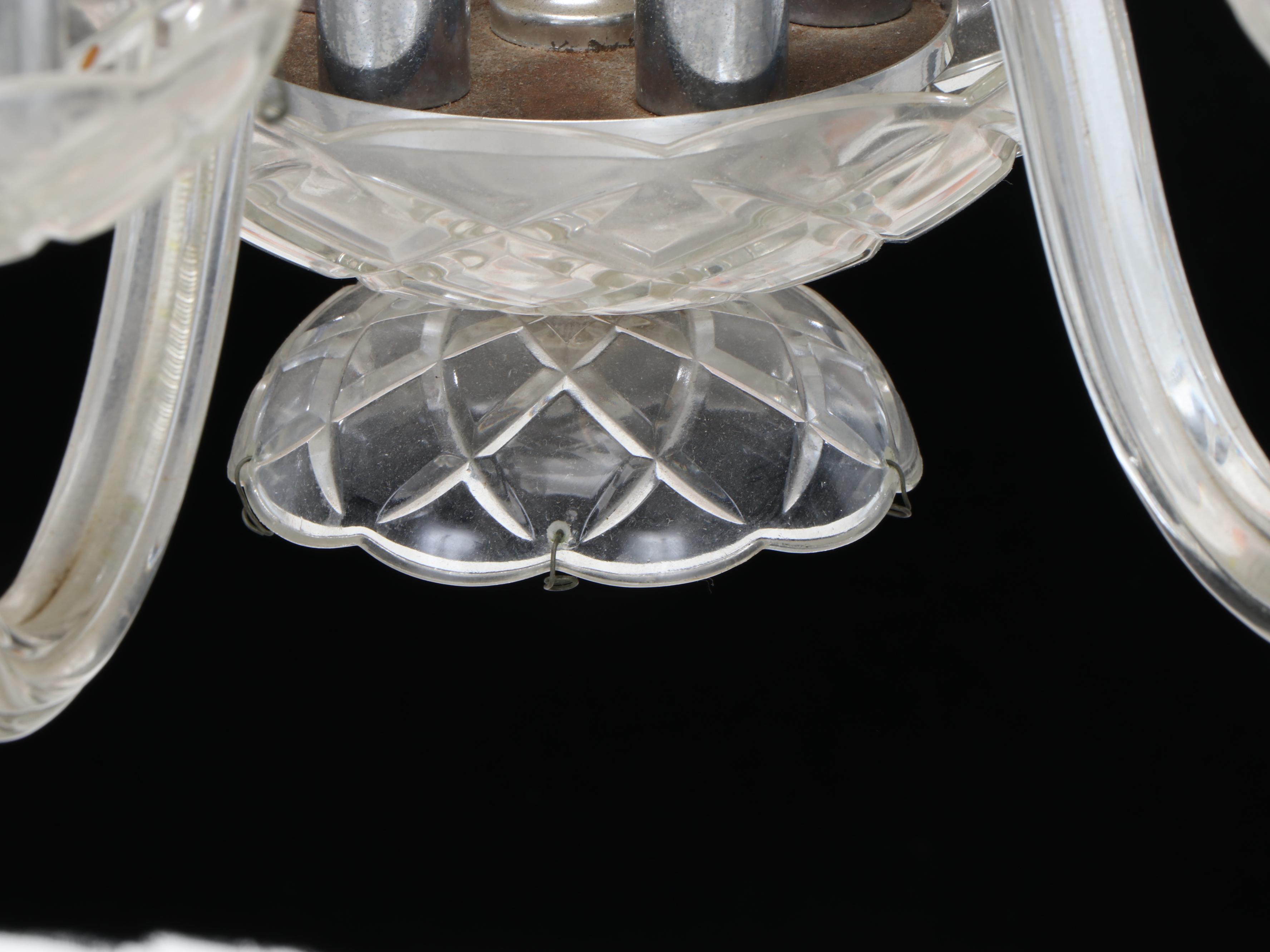 Venetian Style Cut and Etched Glass Five-Arm Chandelier