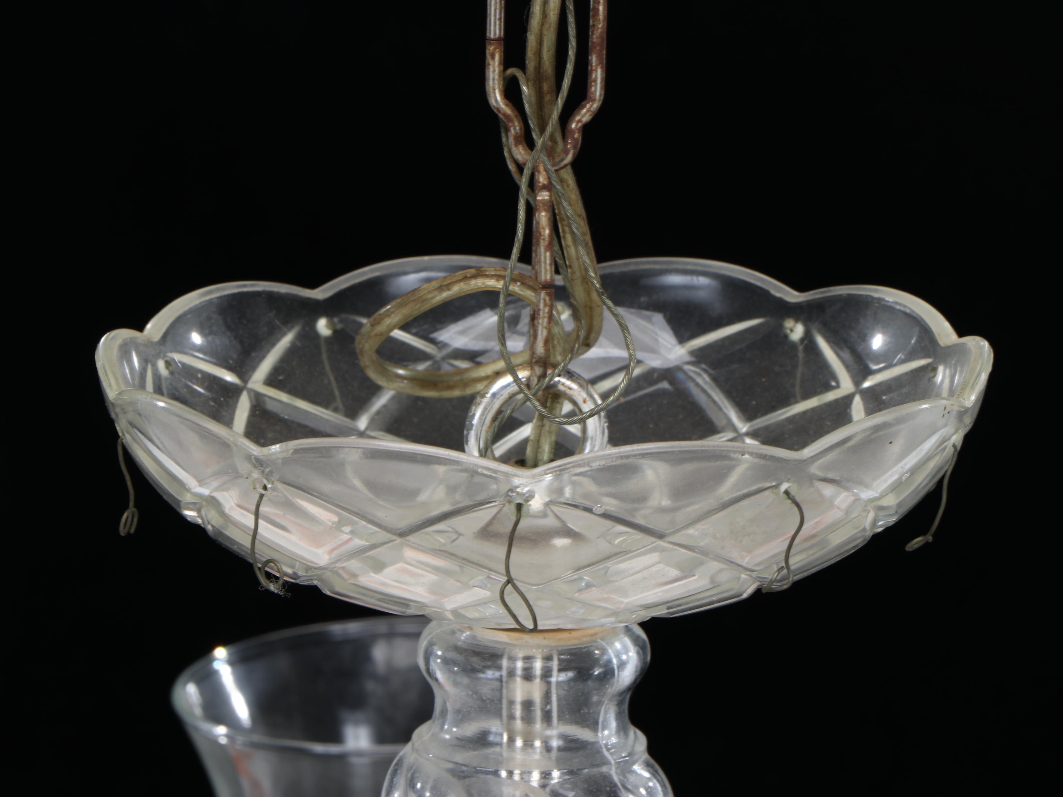 Venetian Style Cut and Etched Glass Five-Arm Chandelier
