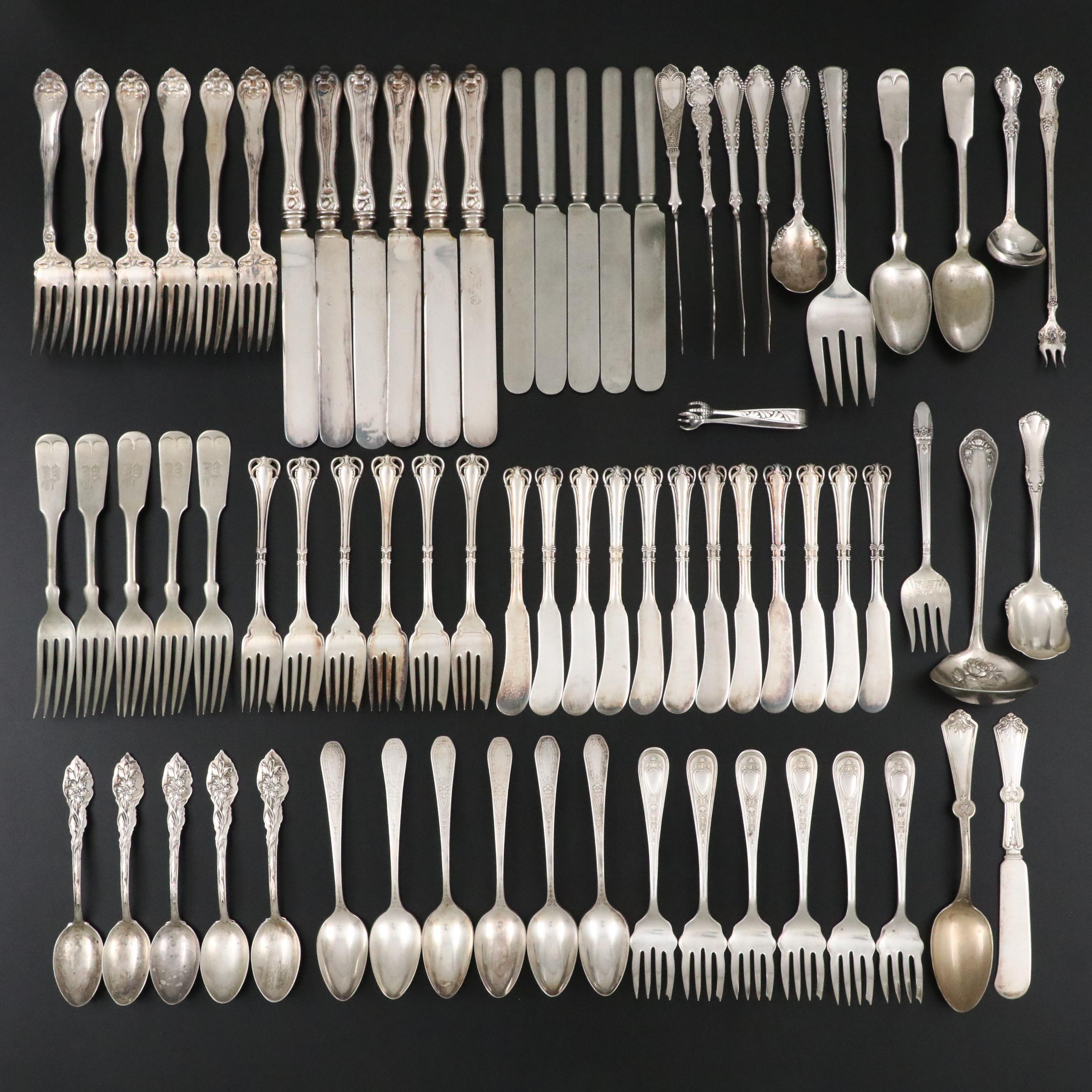Unger Brothers "Narcissus" Sterling Spoons with Other Silver Plate Flatware