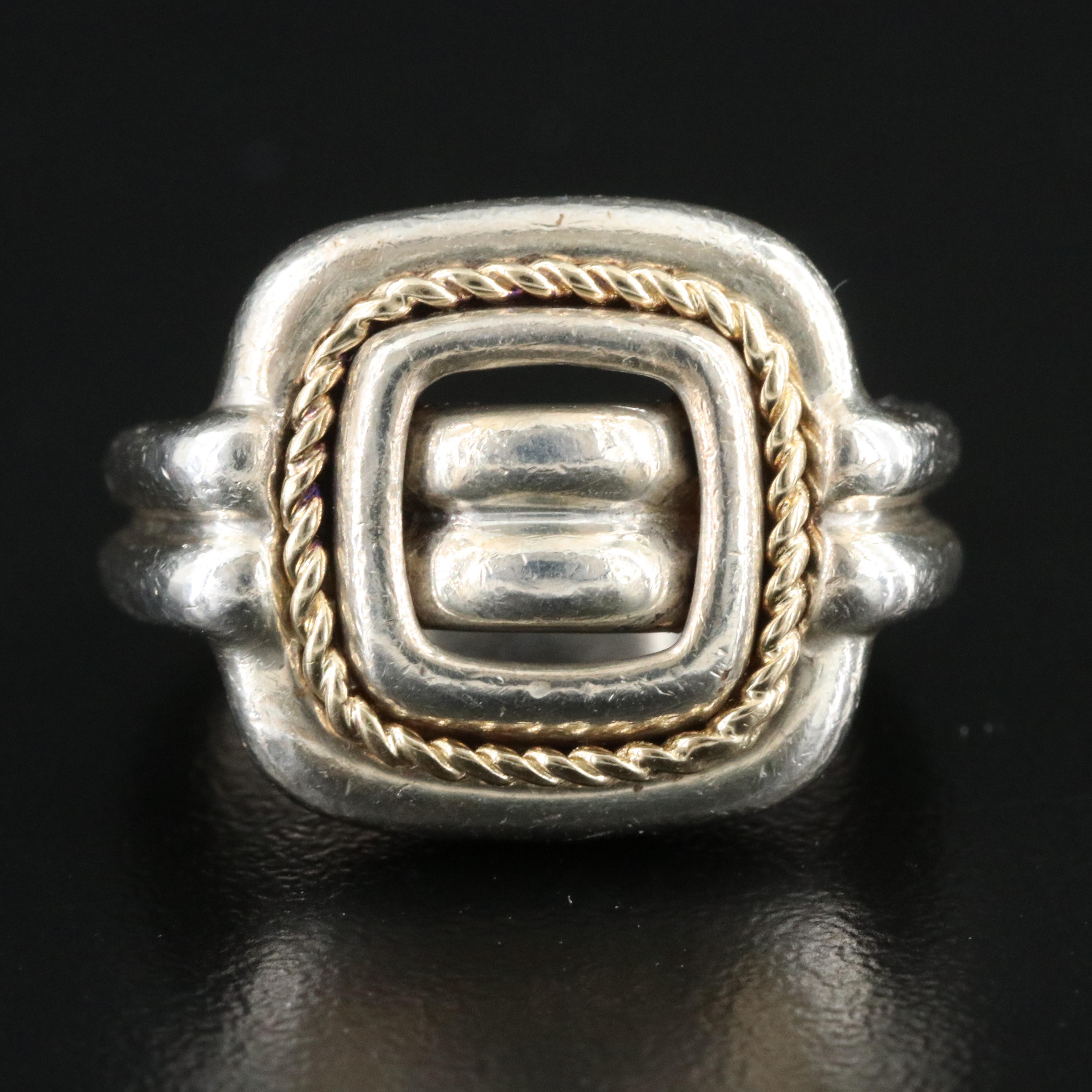 Tiffany & Co. Sterling Square Buckle Ring with 18K Rope Trim