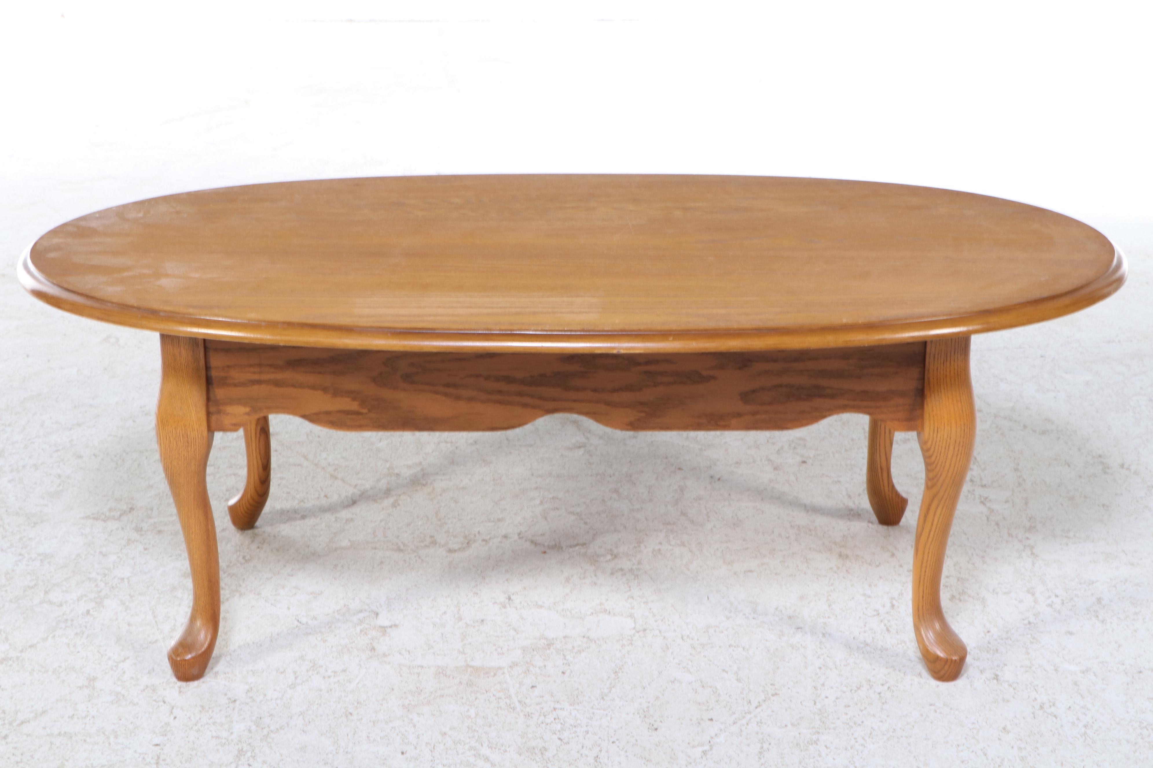 Queen Anne Style Oak Coffee Table and Colonial Revival Quartersawn Oak Footstool