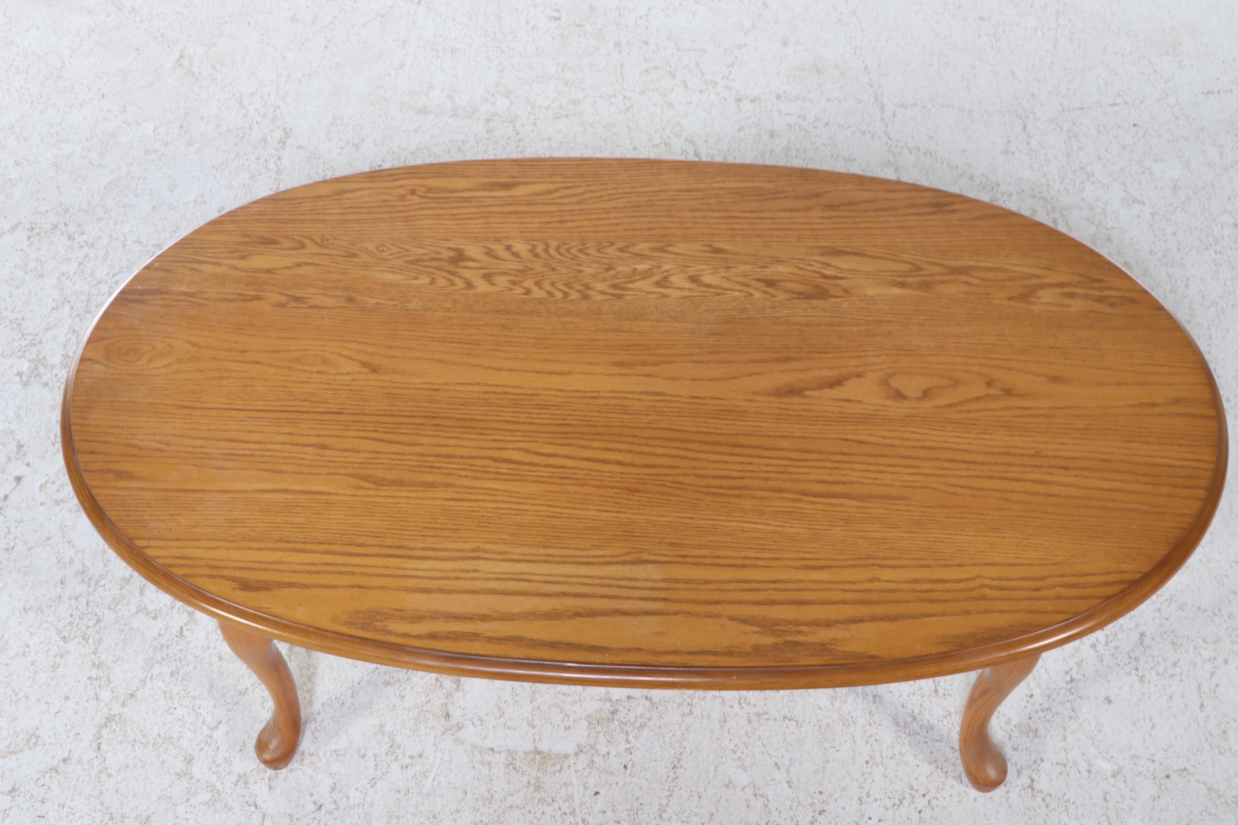 Queen Anne Style Oak Coffee Table and Colonial Revival Quartersawn Oak Footstool