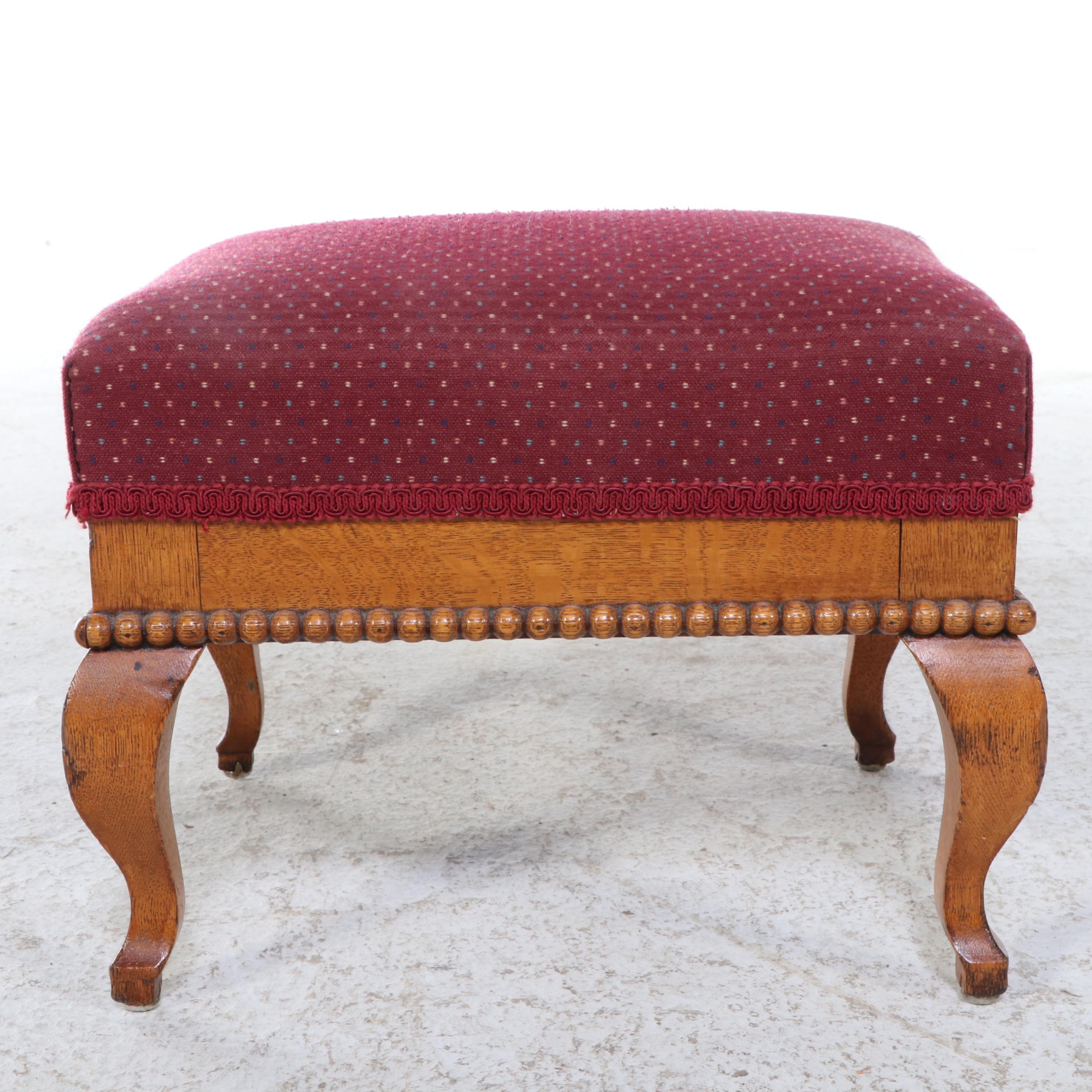 Queen Anne Style Oak Coffee Table and Colonial Revival Quartersawn Oak Footstool