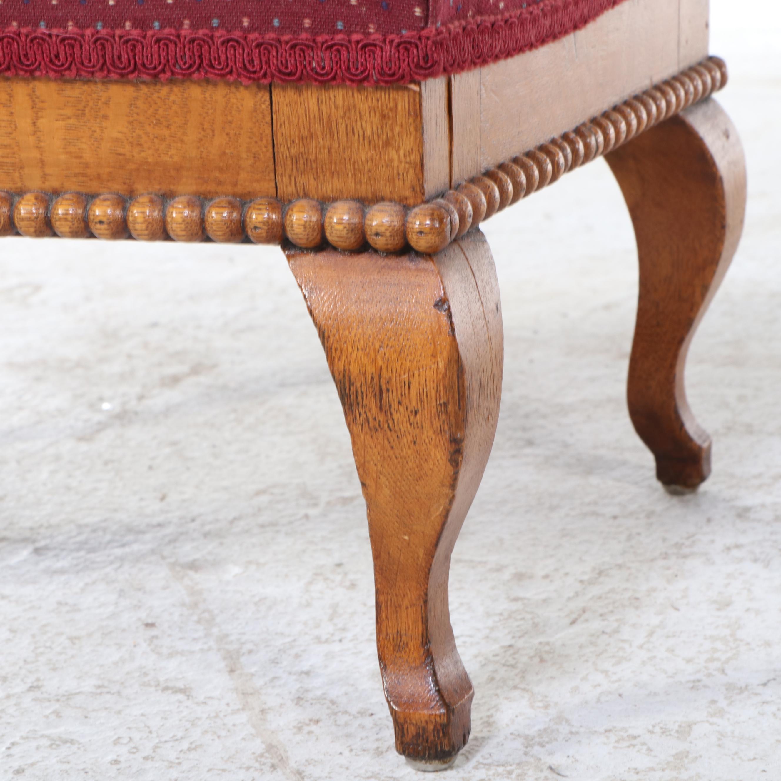 Queen Anne Style Oak Coffee Table and Colonial Revival Quartersawn Oak Footstool