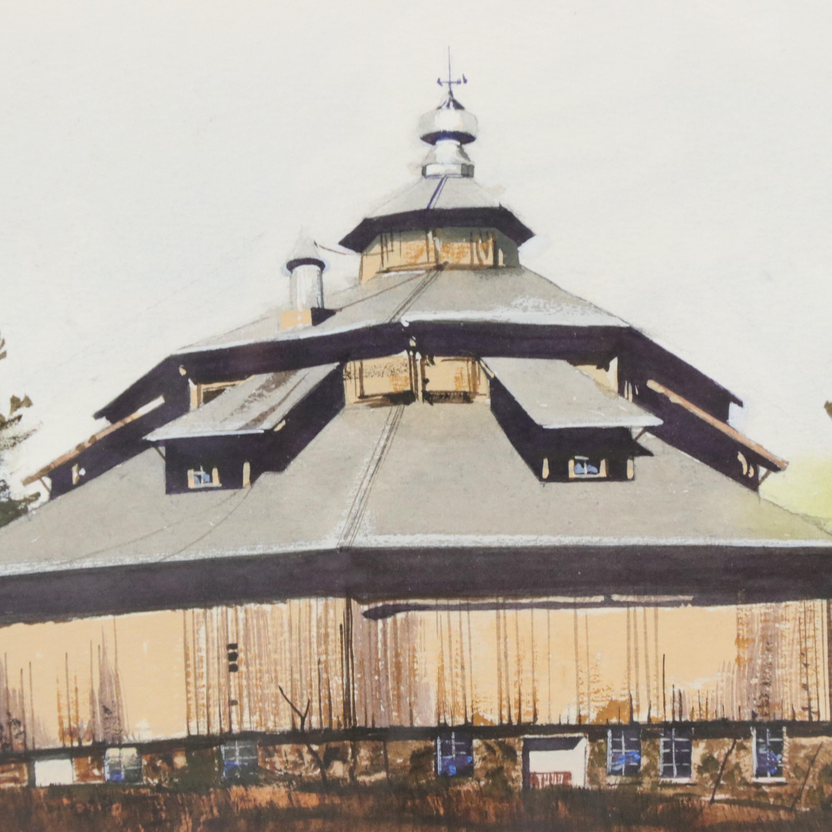 James Caulfield Watercolor Painting of Thumb Octagon Barn Agricultural Museum