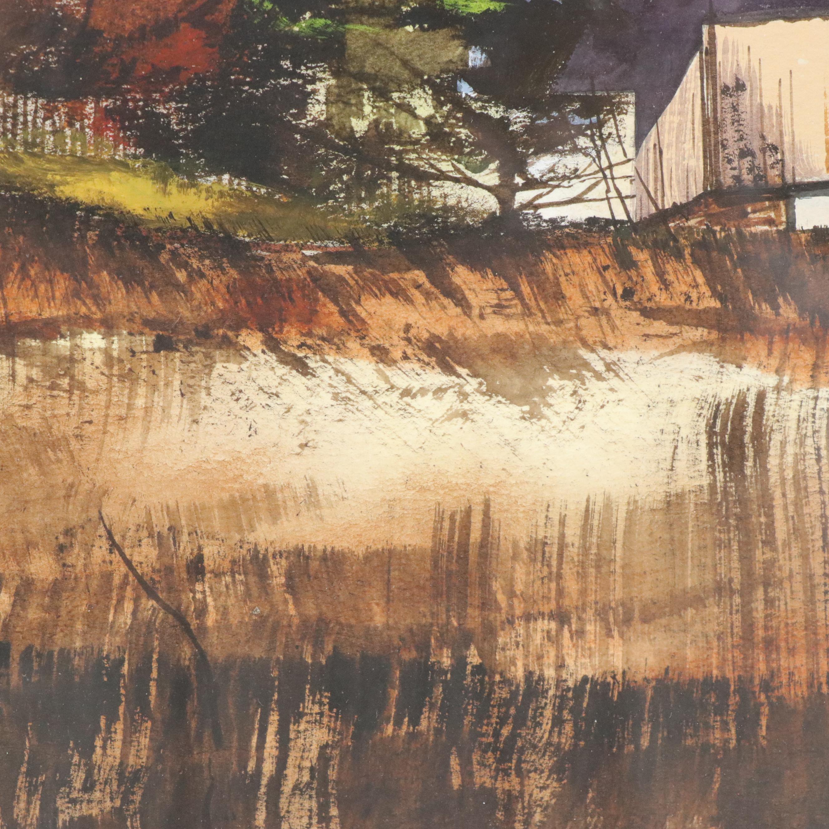 James Caulfield Watercolor Painting of Thumb Octagon Barn Agricultural Museum