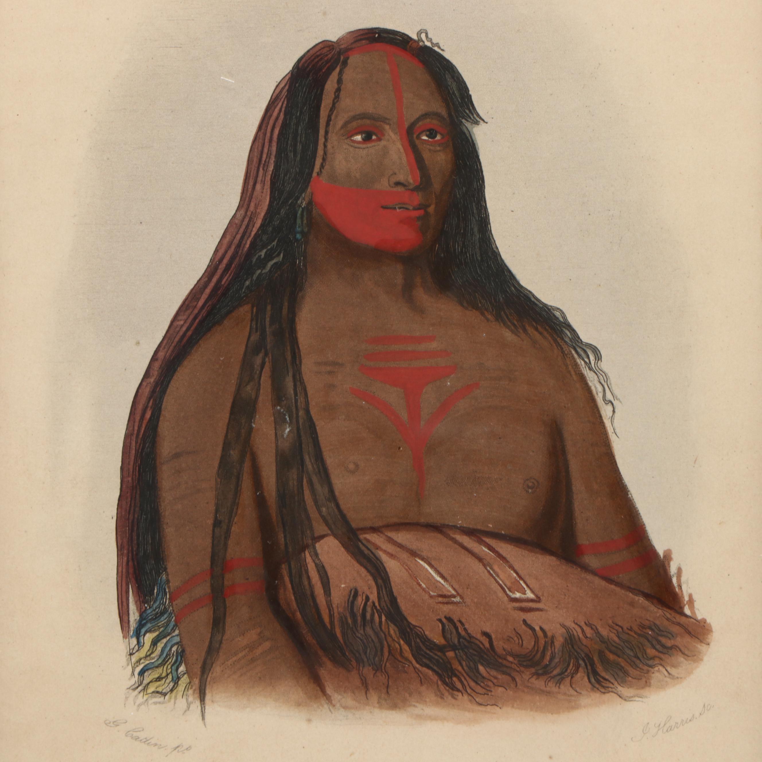 Antique Native American Portrait Engravings After George Catlin, 19th Century