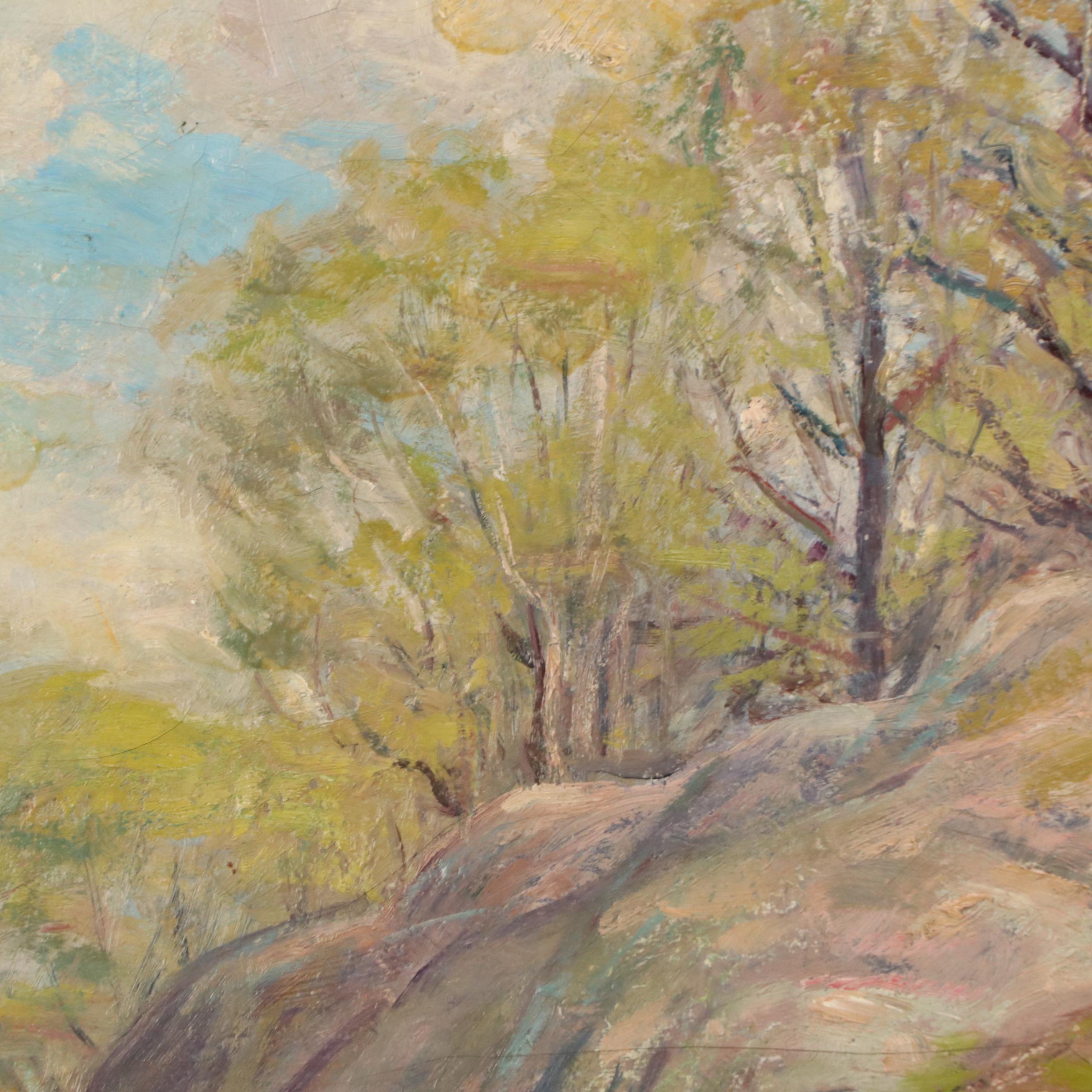 Wooded Landscape Oil Painting, Mid-20th Century