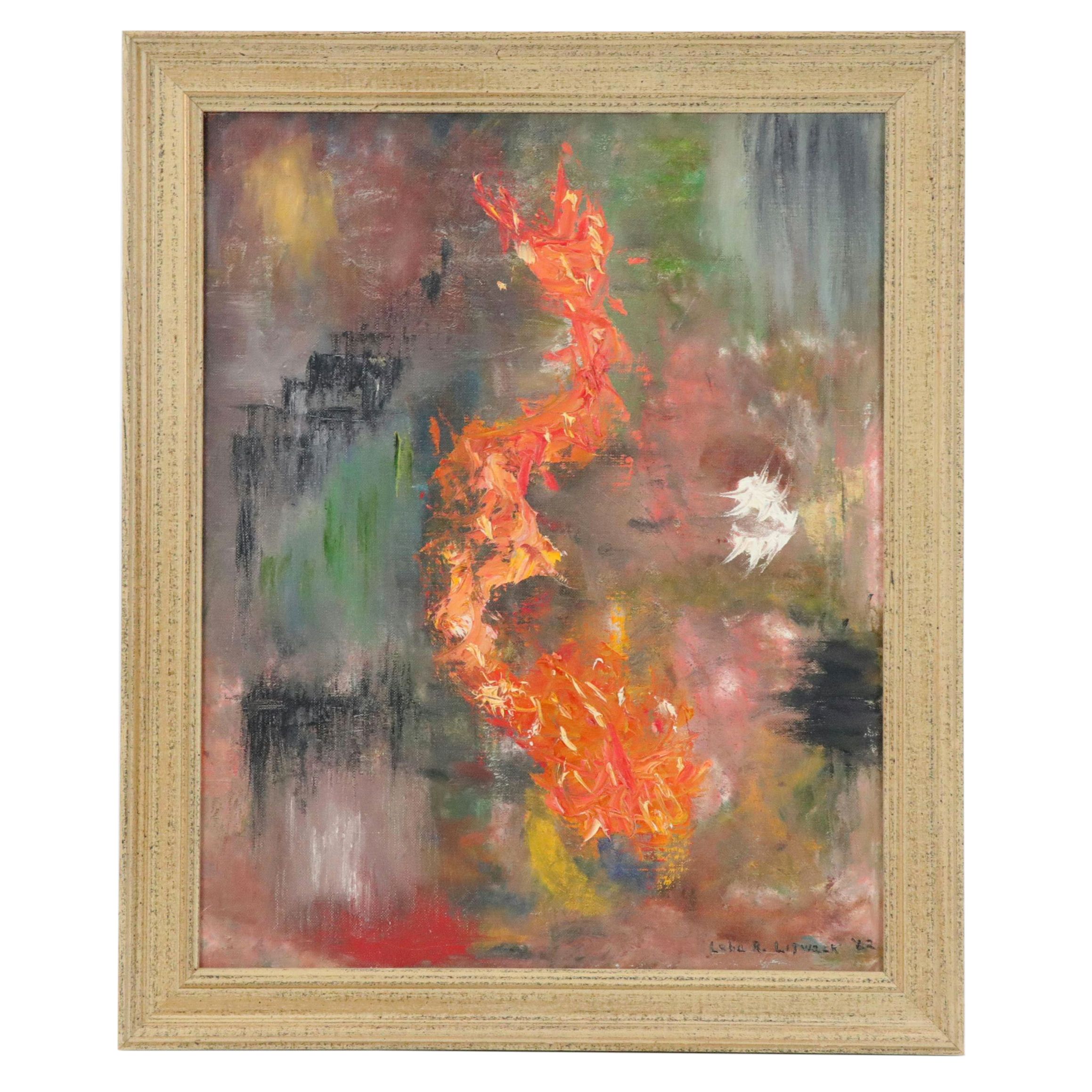 Leba R. Litwack Abstract Oil Painting, 1962