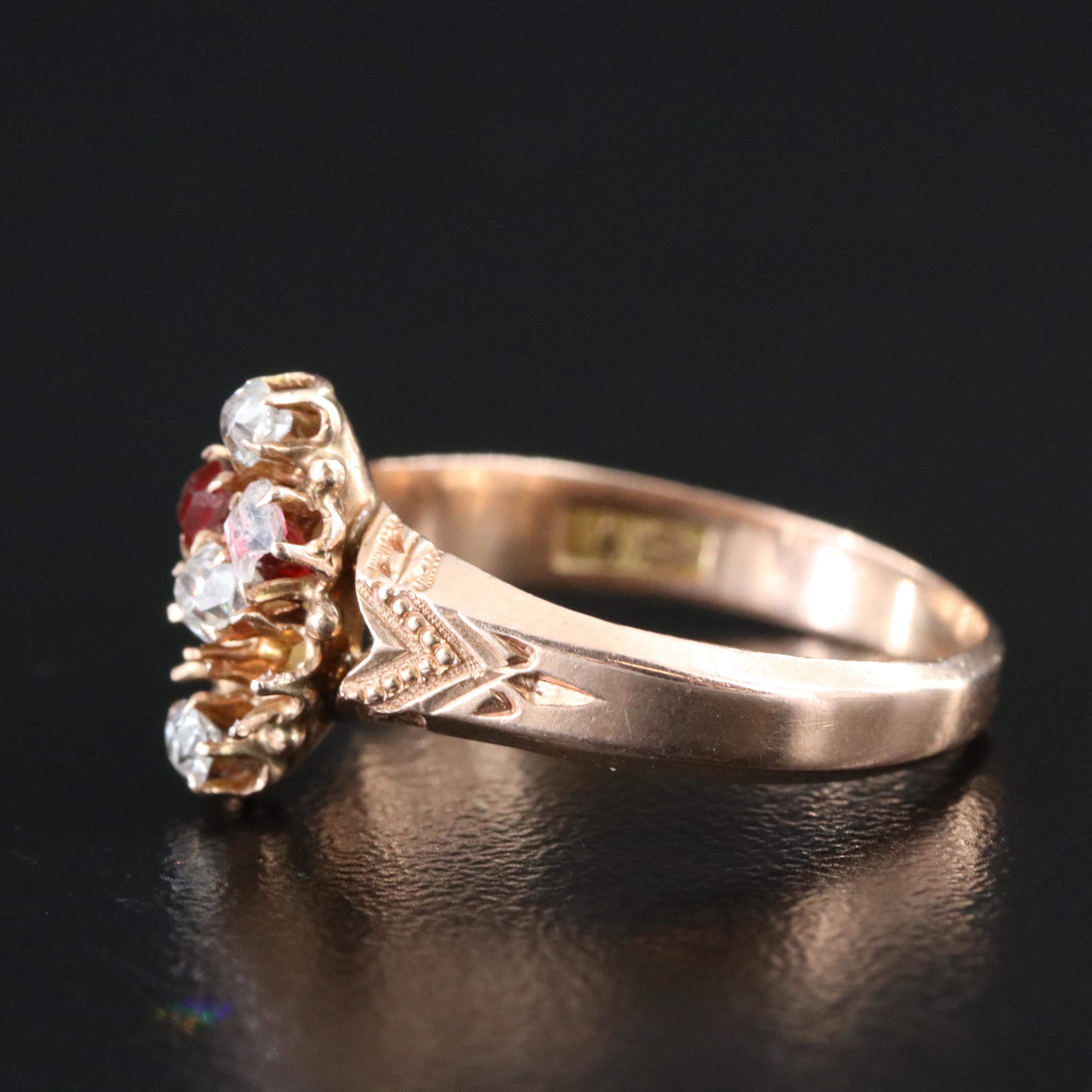 14K Victorian Rose Gold Diamond and Garnet Doublet Navette Ring
