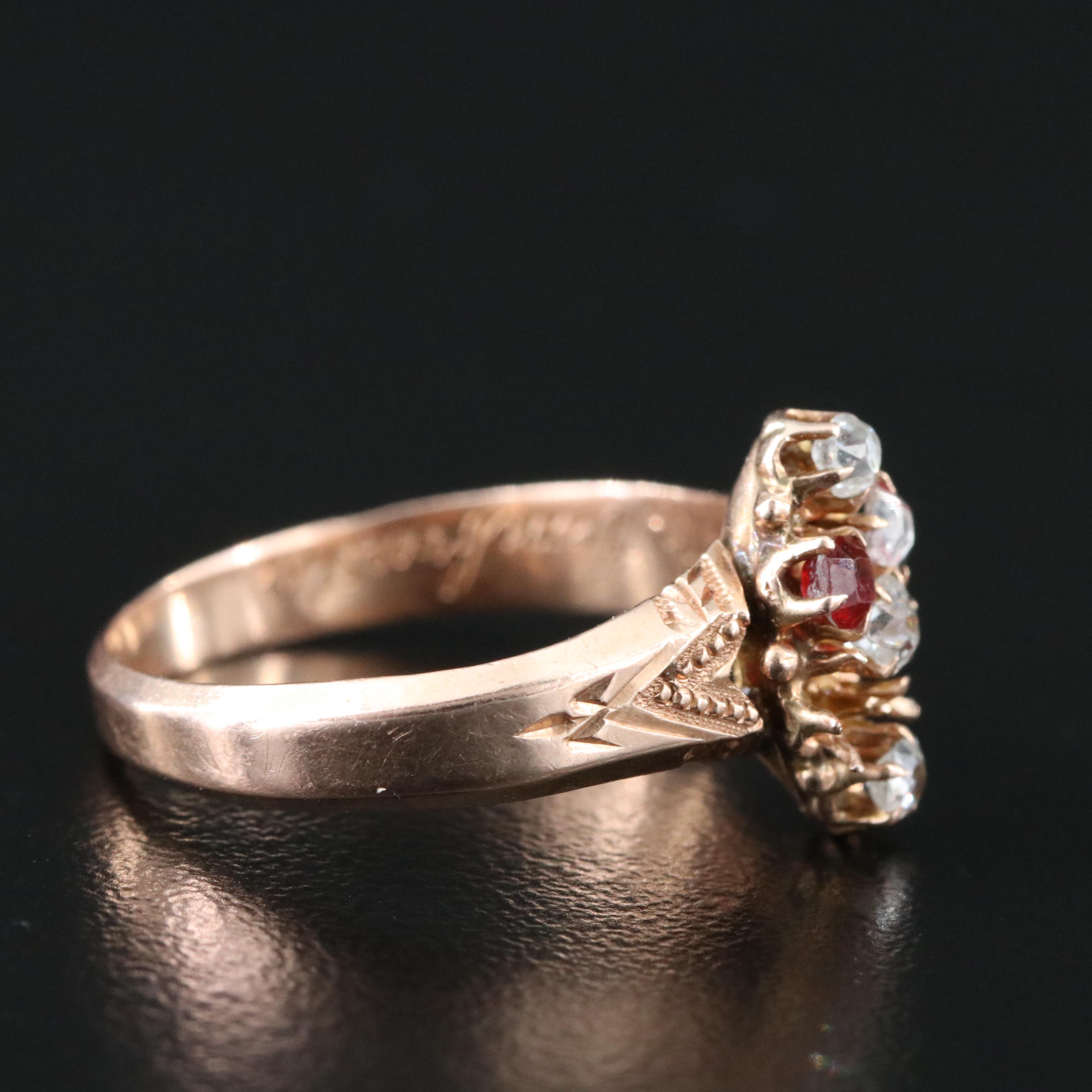 14K Victorian Rose Gold Diamond and Garnet Doublet Navette Ring