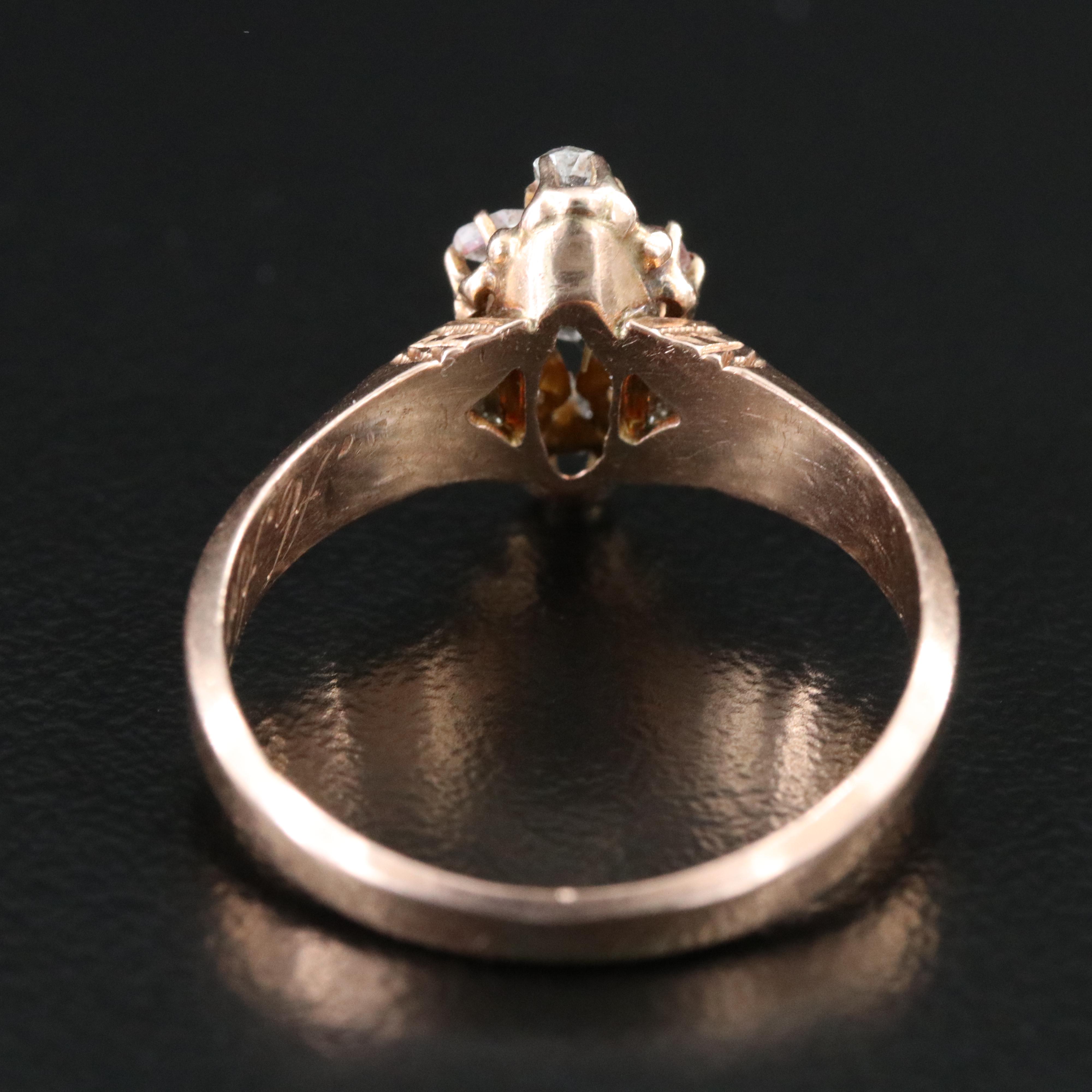 14K Victorian Rose Gold Diamond and Garnet Doublet Navette Ring