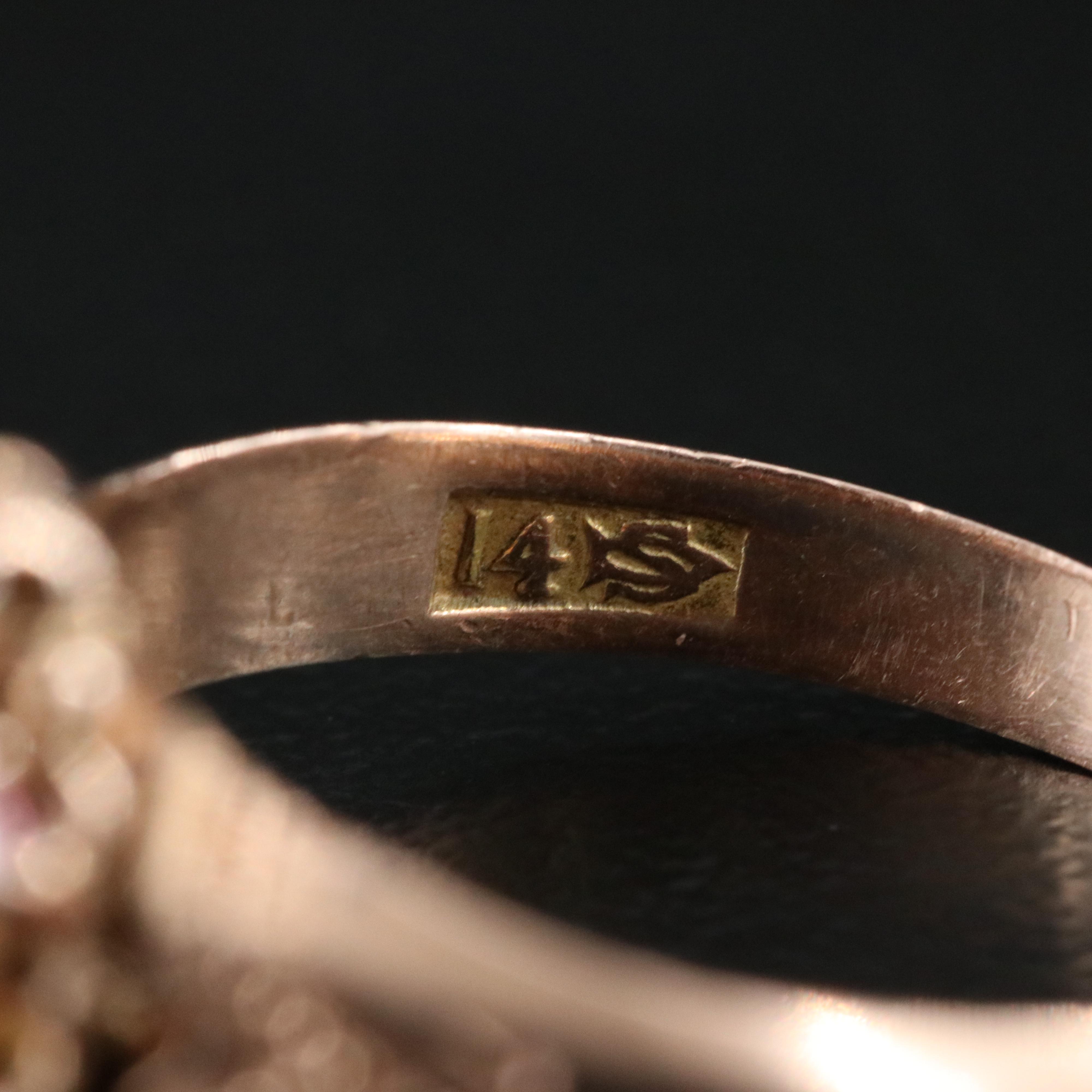 14K Victorian Rose Gold Diamond and Garnet Doublet Navette Ring