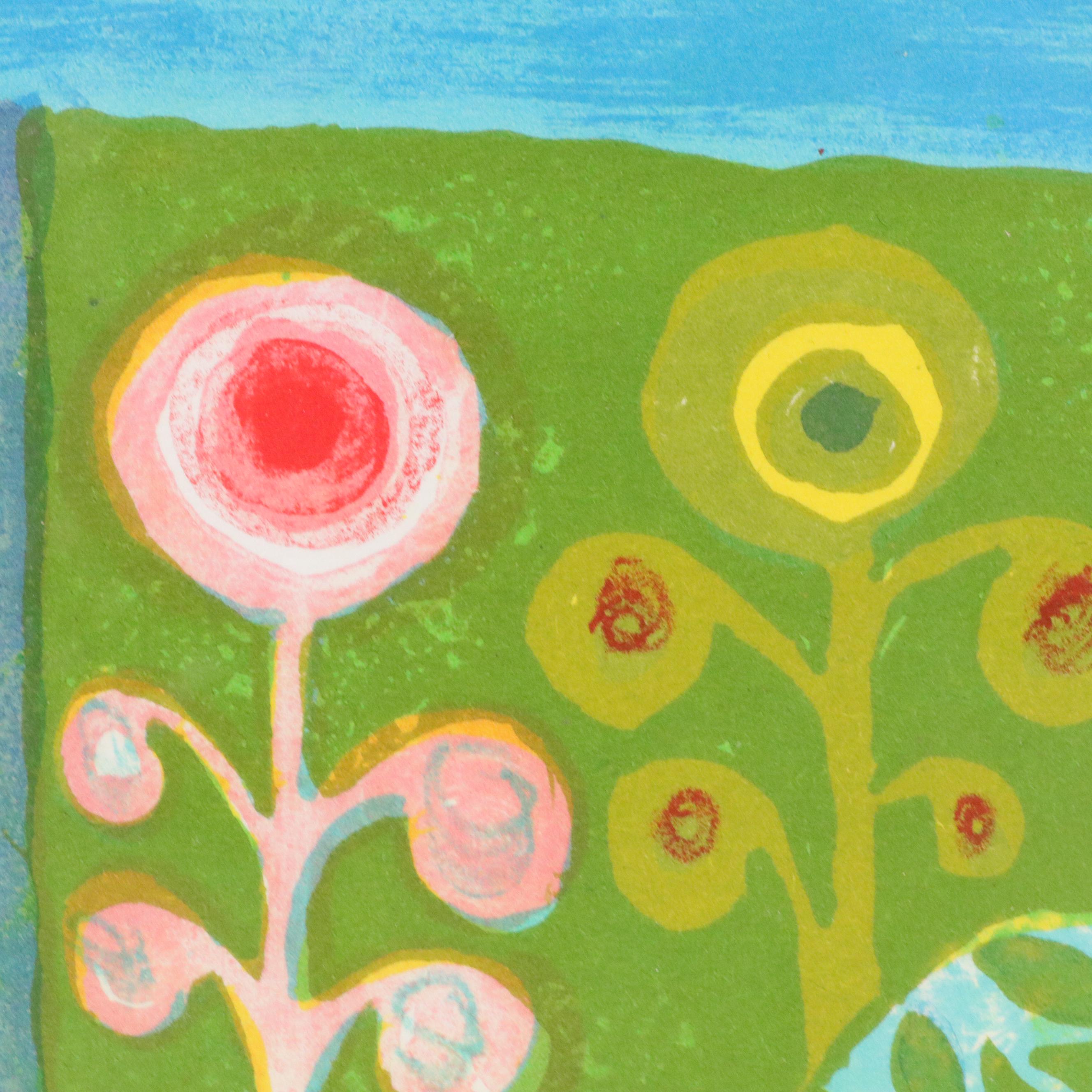 Judith Bledsoe Modernist Landscape Color Lithograph, Circa 1960