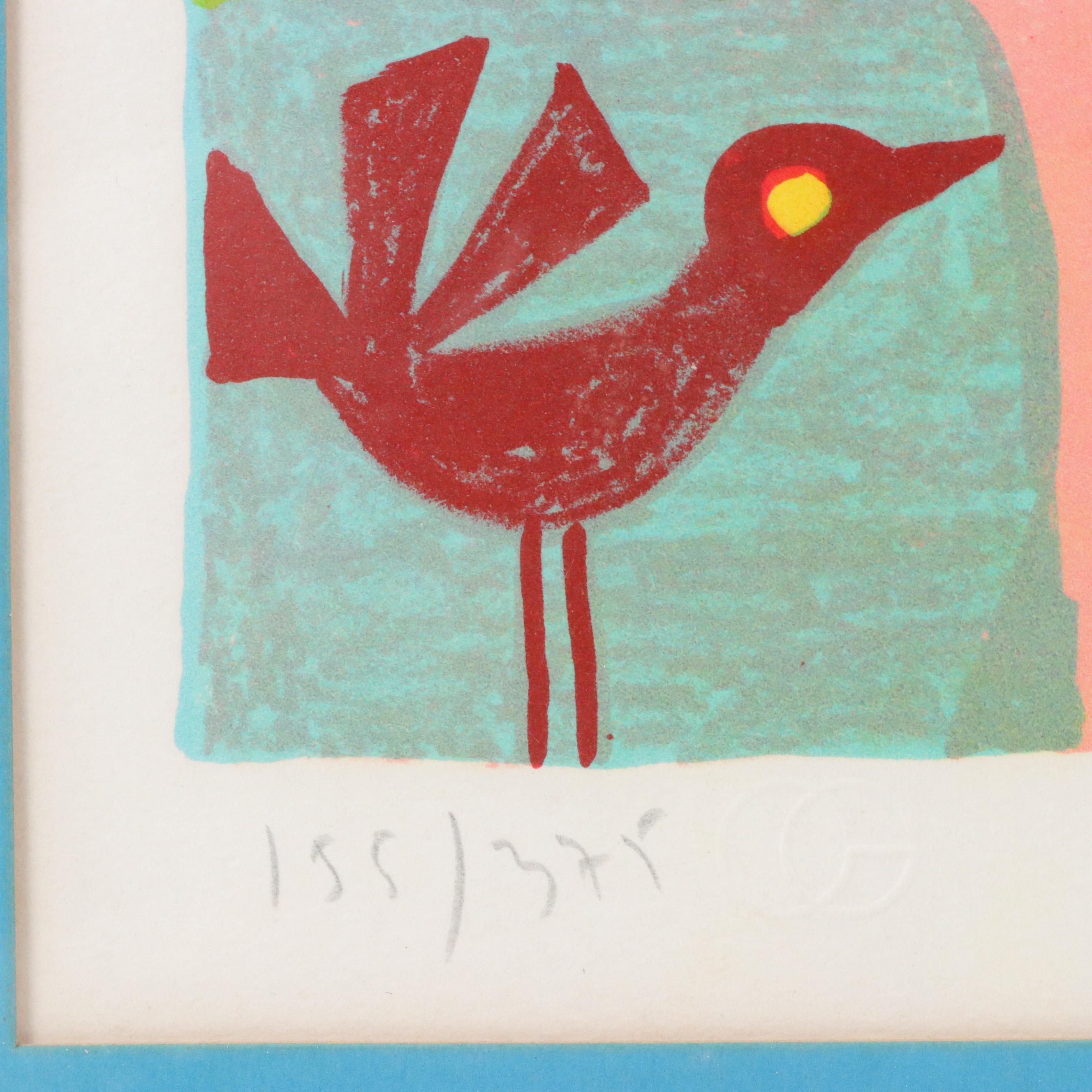 Judith Bledsoe Modernist Landscape Color Lithograph, Circa 1960