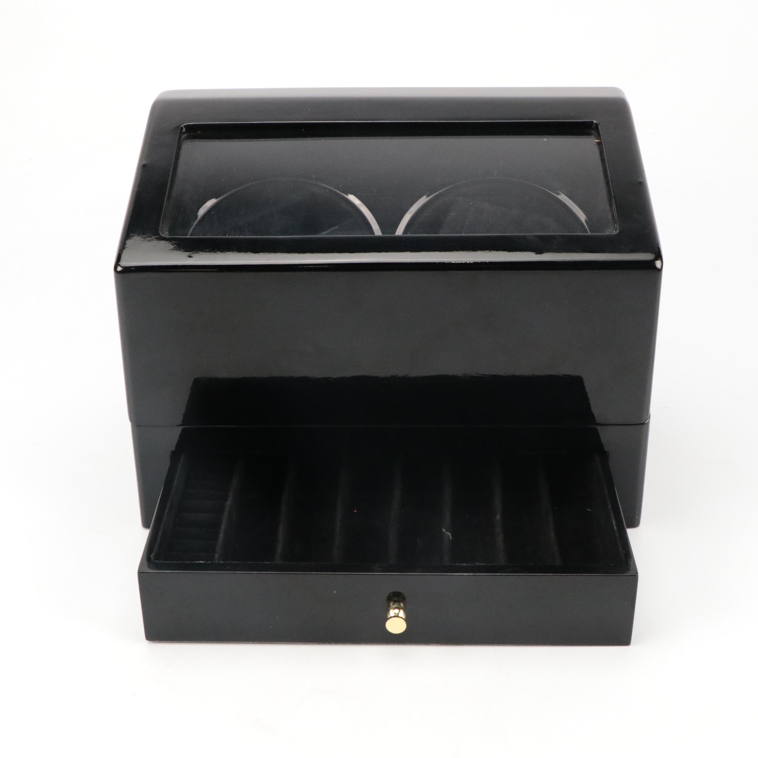 Steinhausen Black Lacquered Electronic Quad Watch Winder Box