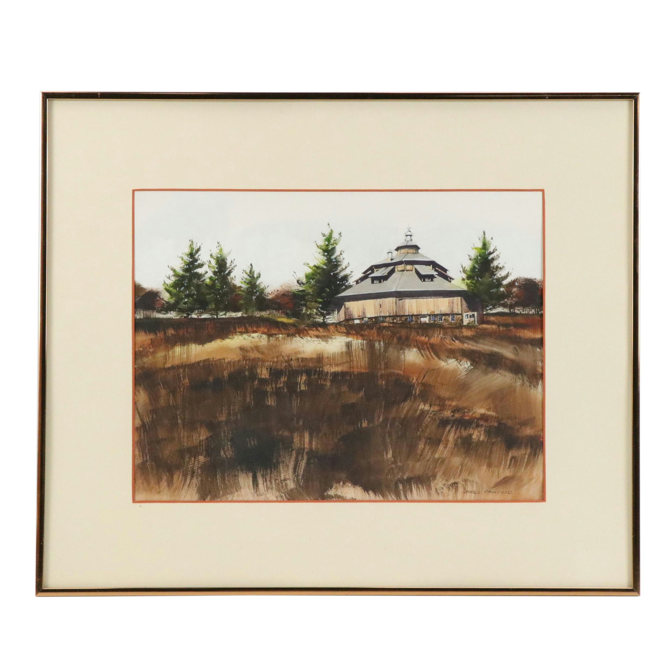 James Caulfield Watercolor Painting of Thumb Octagon Barn Agricultural Museum