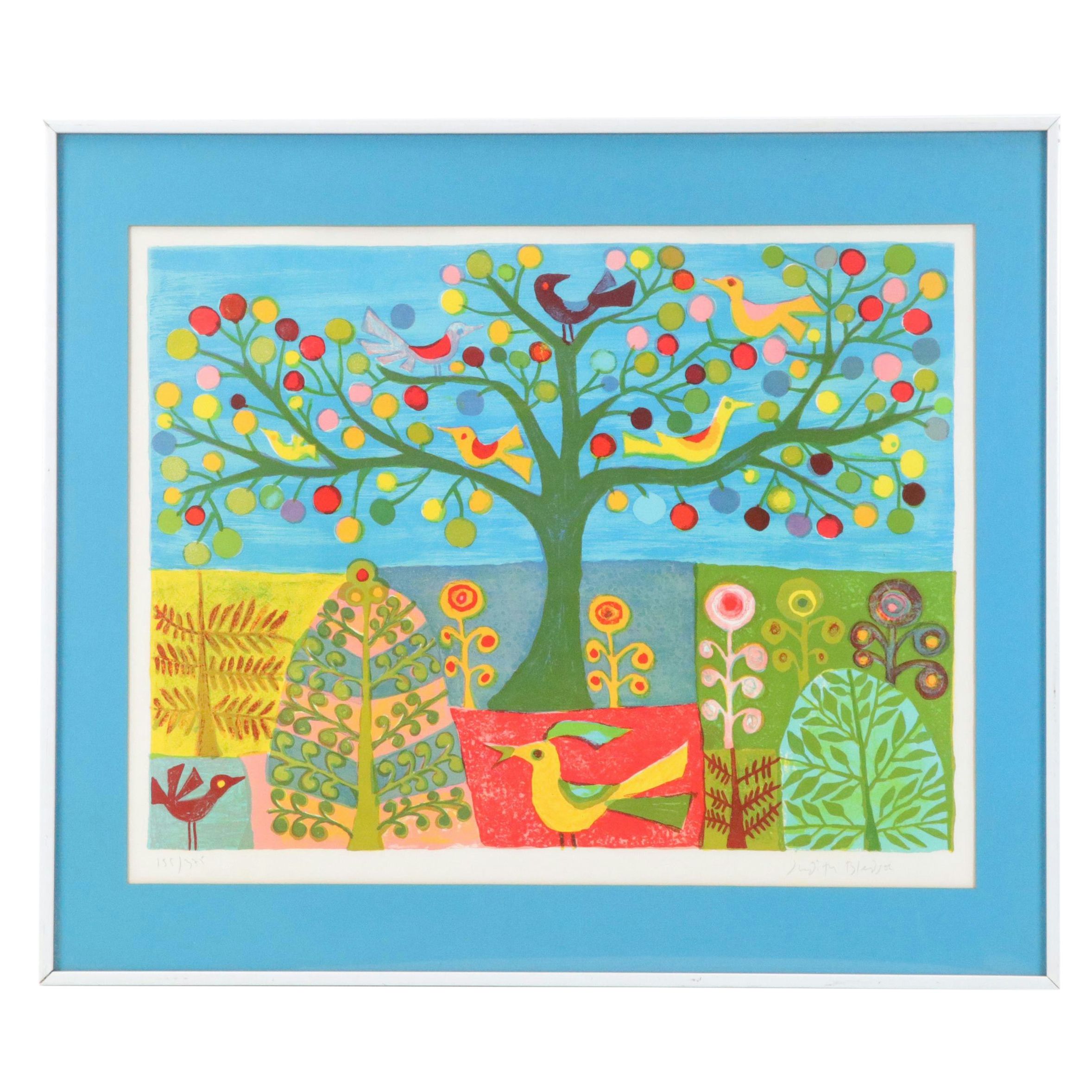 Judith Bledsoe Modernist Landscape Color Lithograph, Circa 1960