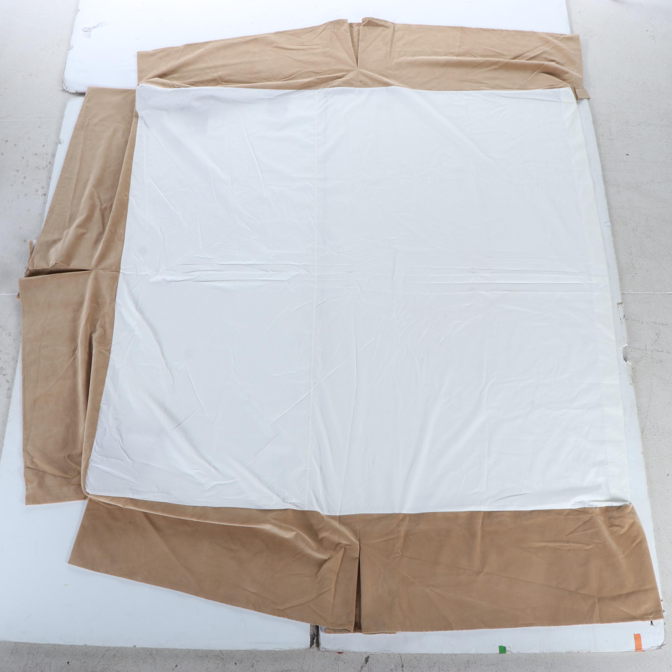 Henredon Bed Skirt with Brown Fabric Pillows and Blankets