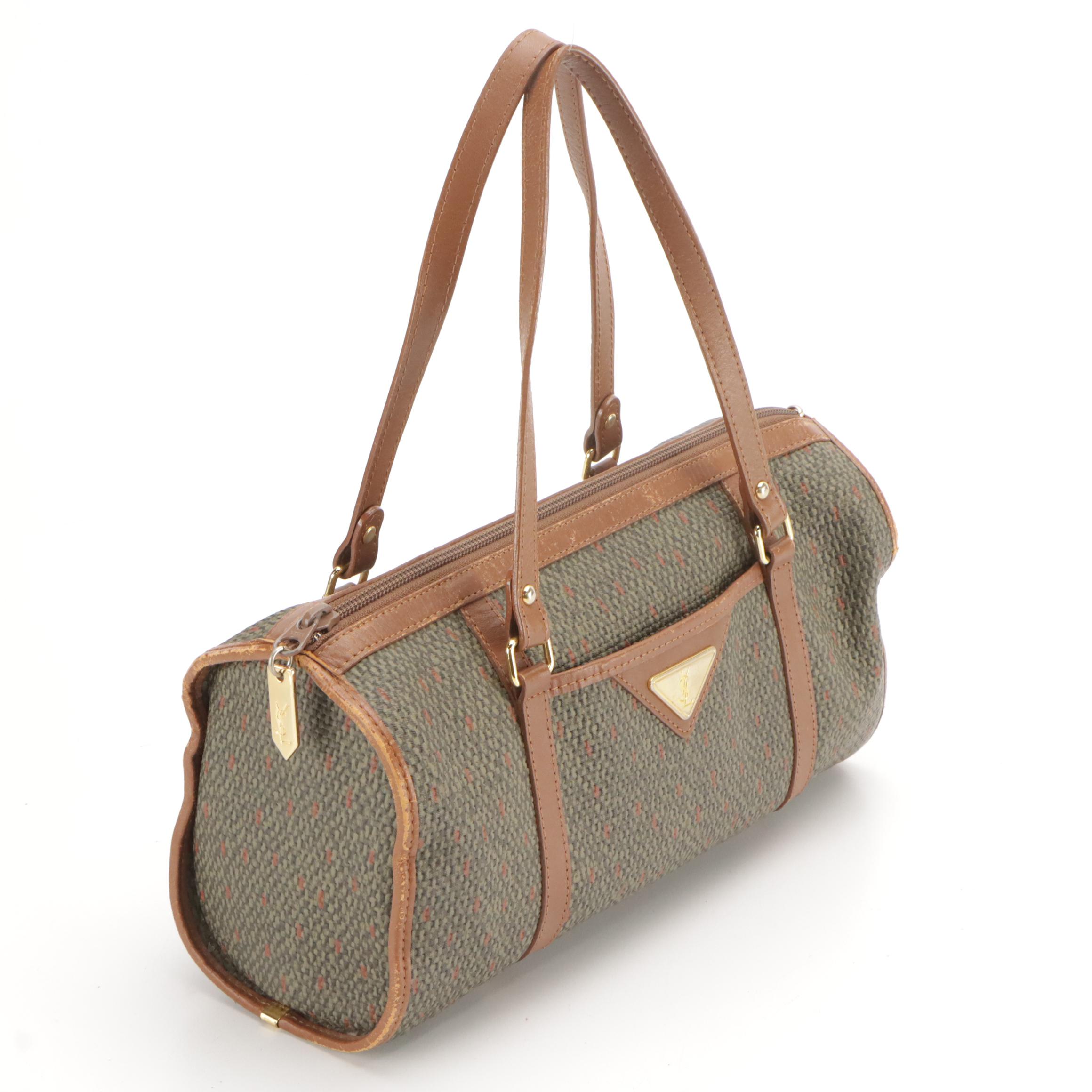 Yves Saint Laurent Vintage Coated Woven Canvas Barrel Bag