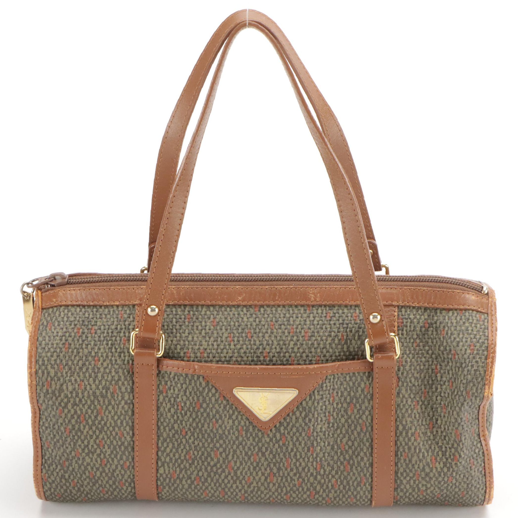 Yves Saint Laurent Vintage Coated Woven Canvas Barrel Bag