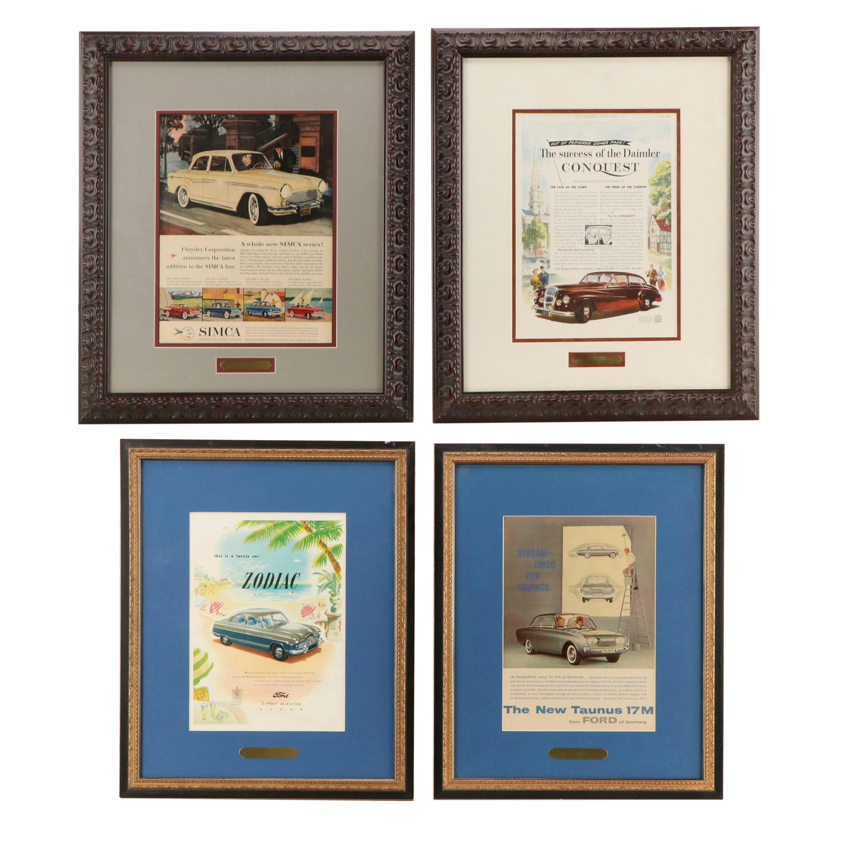 Four Chrysler and Ford Offset Lithograph Automotive Advertisements