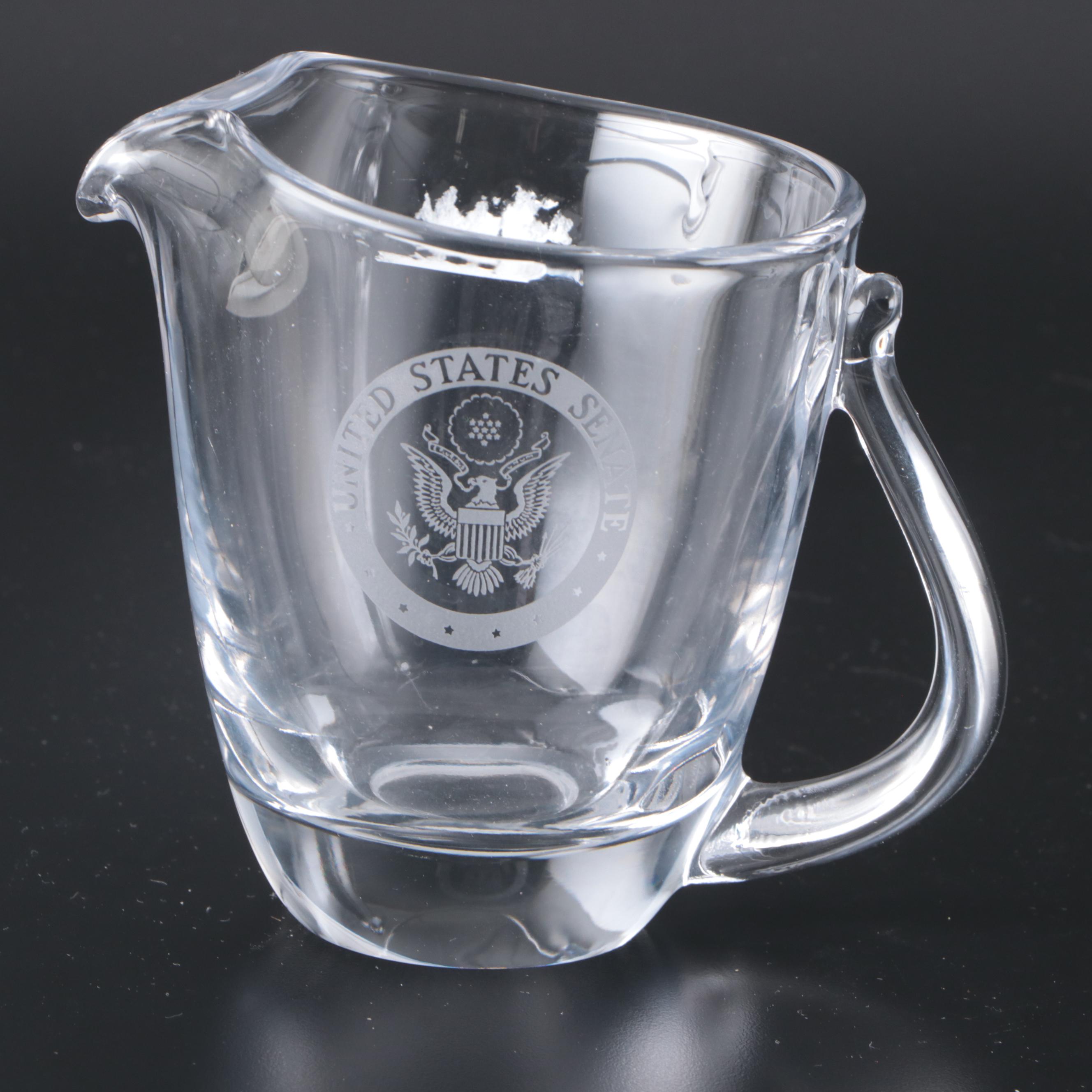 Etched Crystal Vase, Crystal Ice Bucket, and Glass U.S. Senate Pitcher