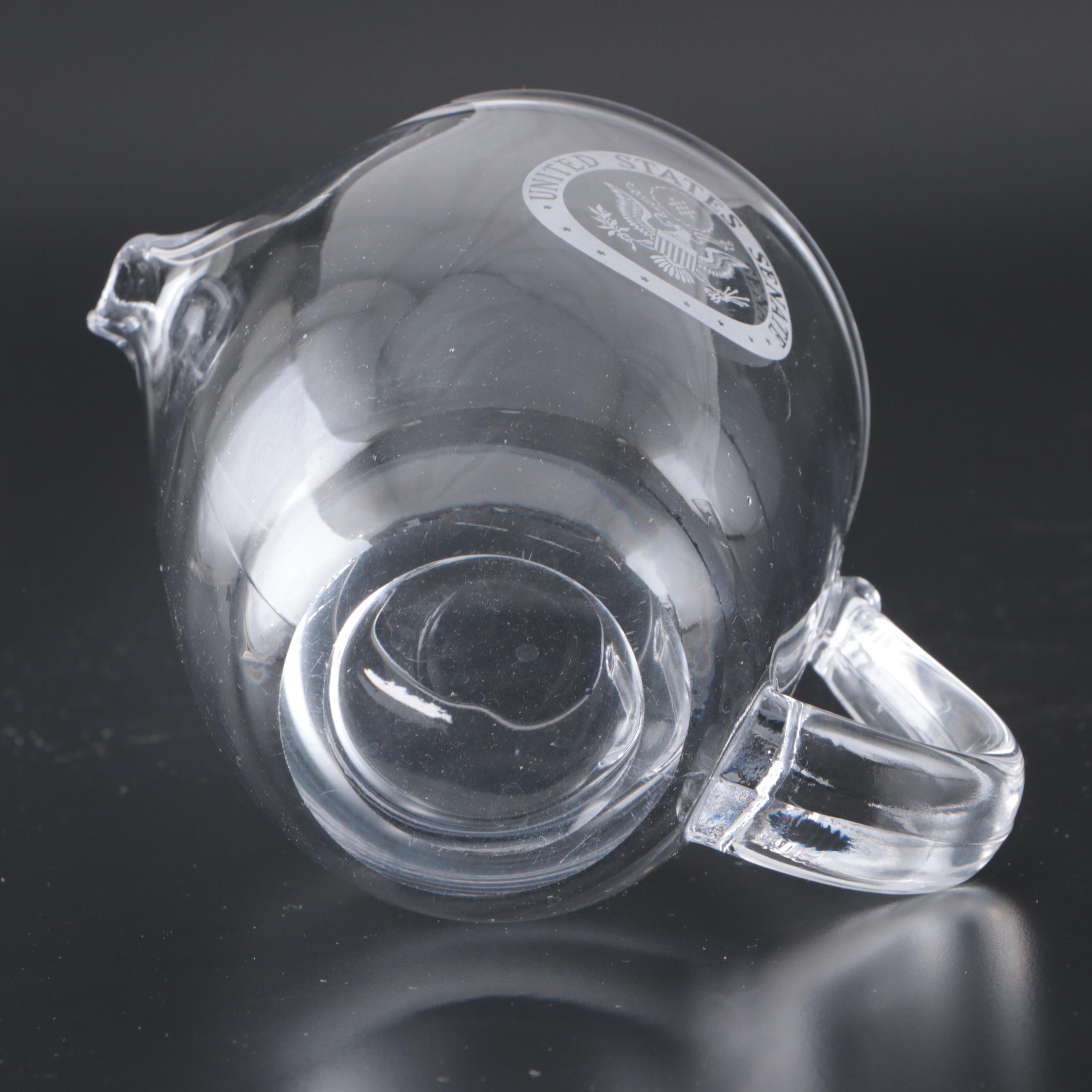 Etched Crystal Vase, Crystal Ice Bucket, and Glass U.S. Senate Pitcher