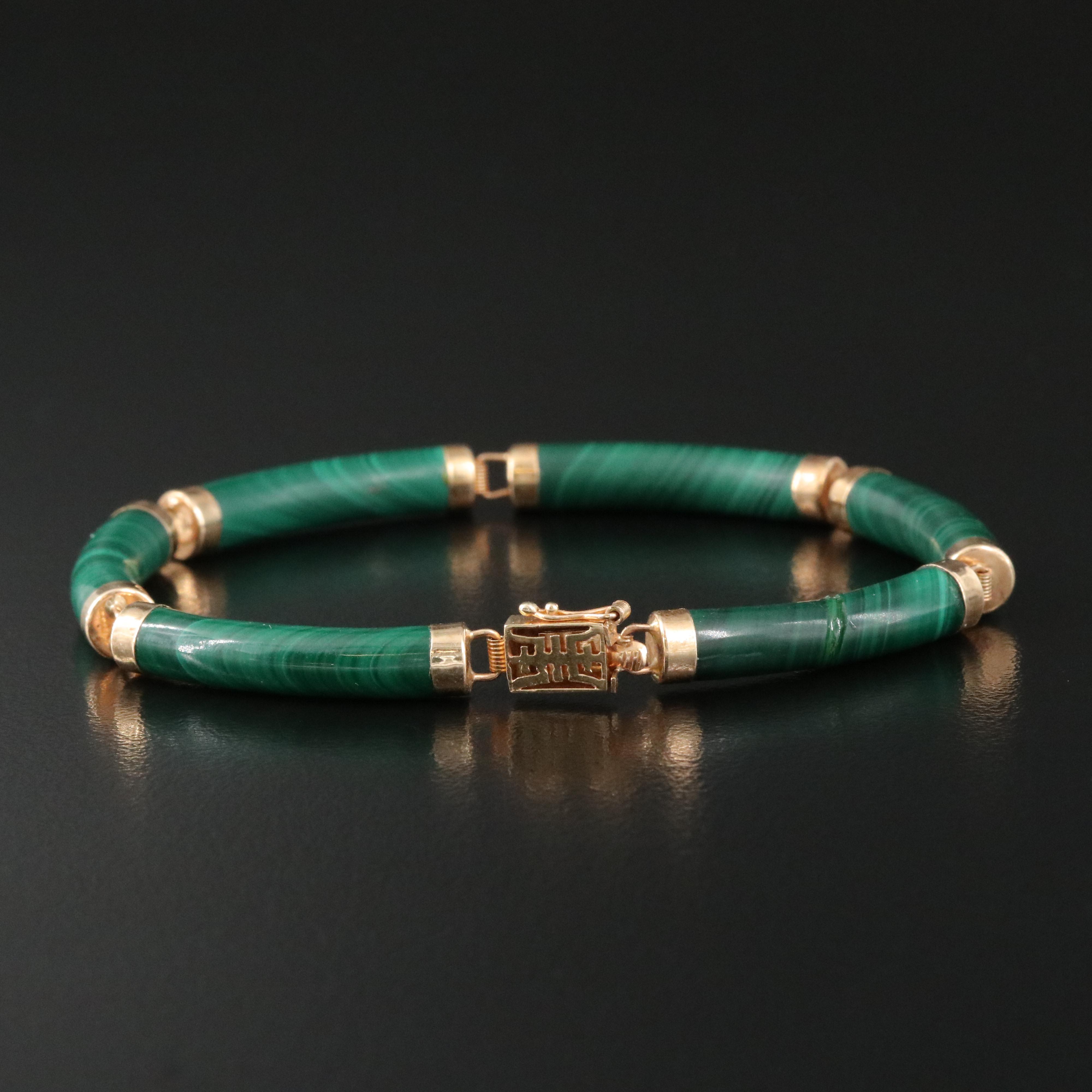 14K Malachite Curved Link Bracelet