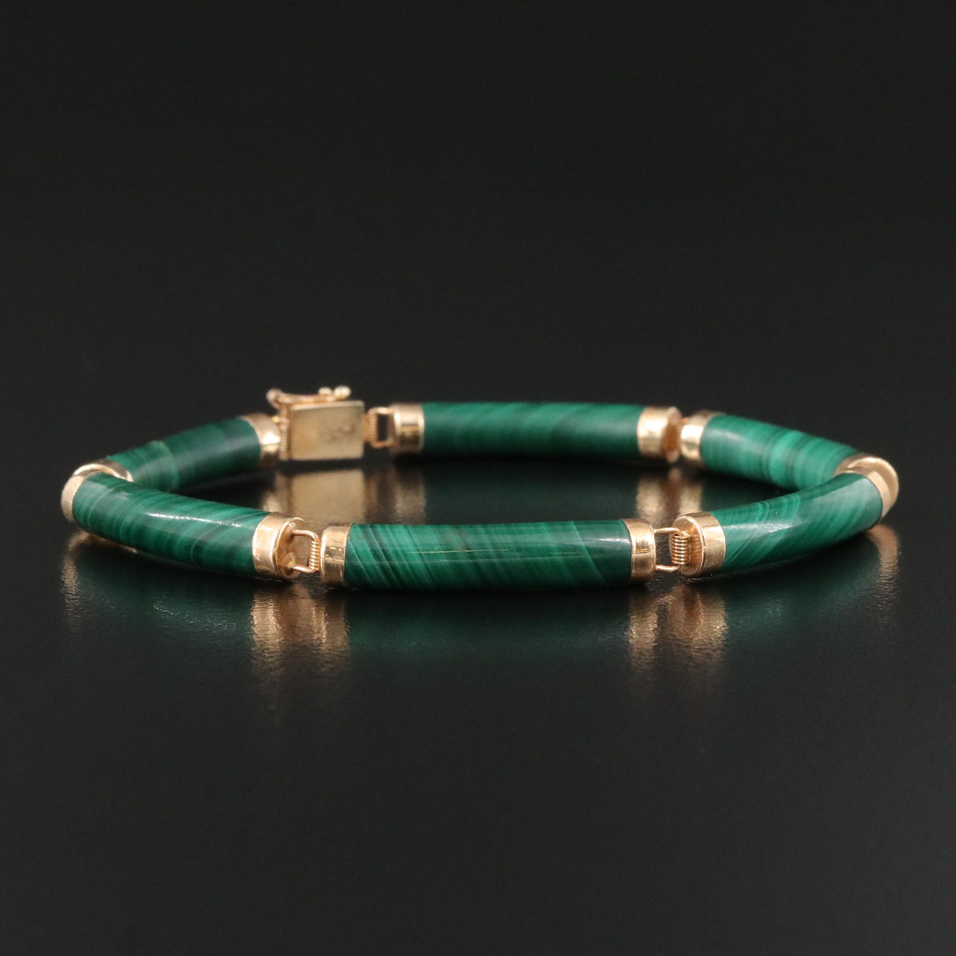 14K Malachite Curved Link Bracelet