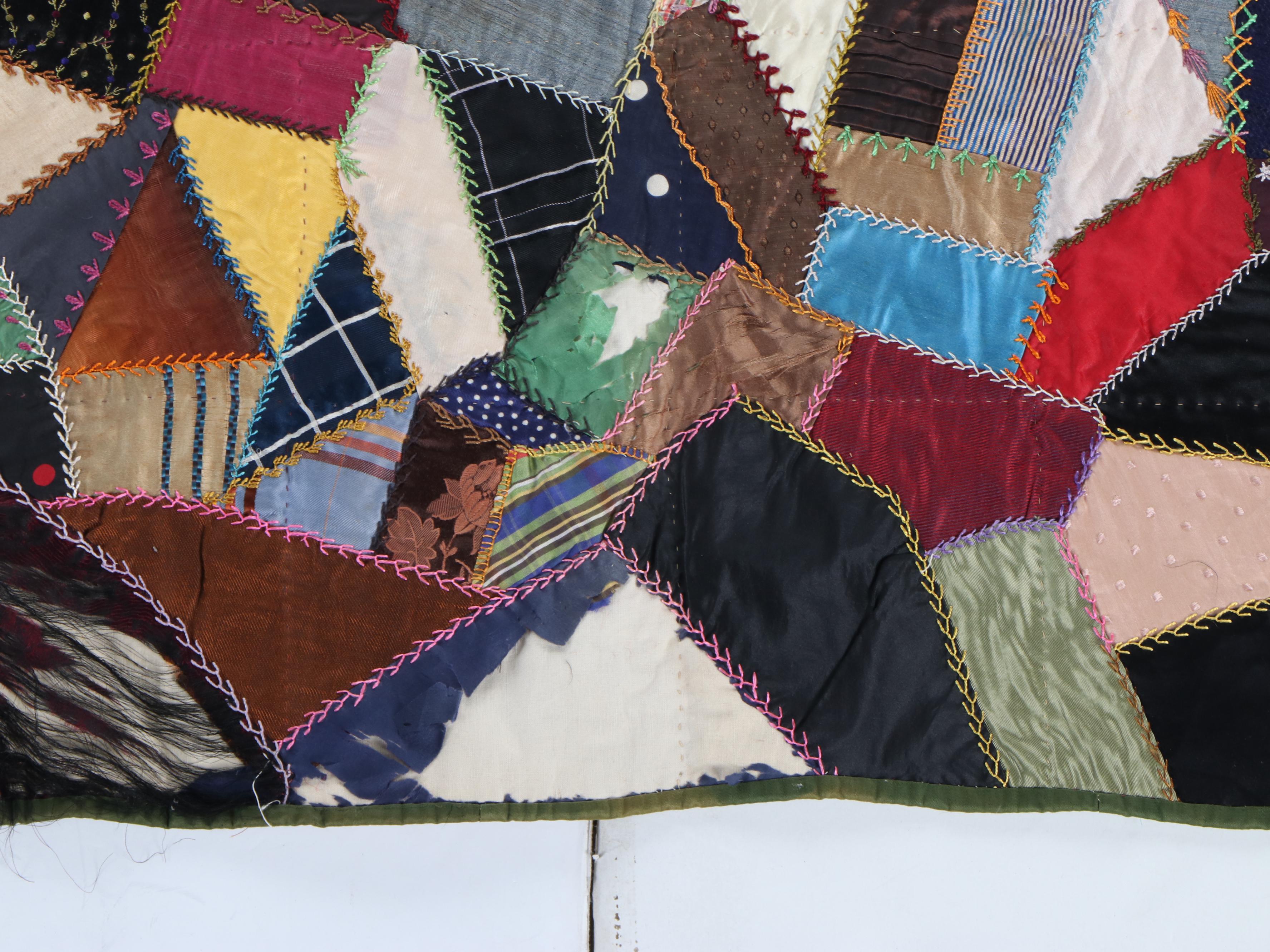 Victorian Hand-Pieced and Appliqué Crazy Quilt