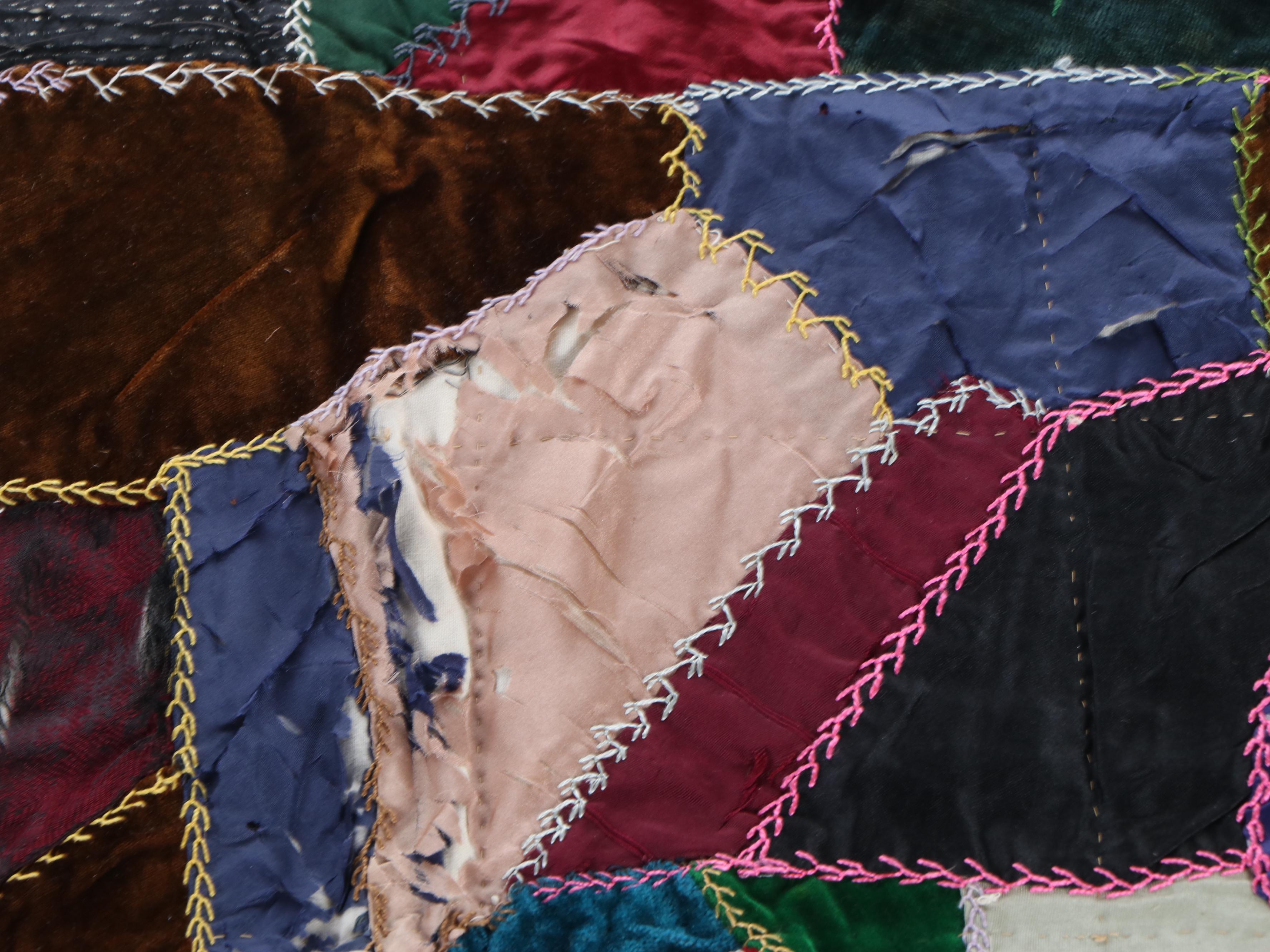 Victorian Hand-Pieced and Appliqué Crazy Quilt