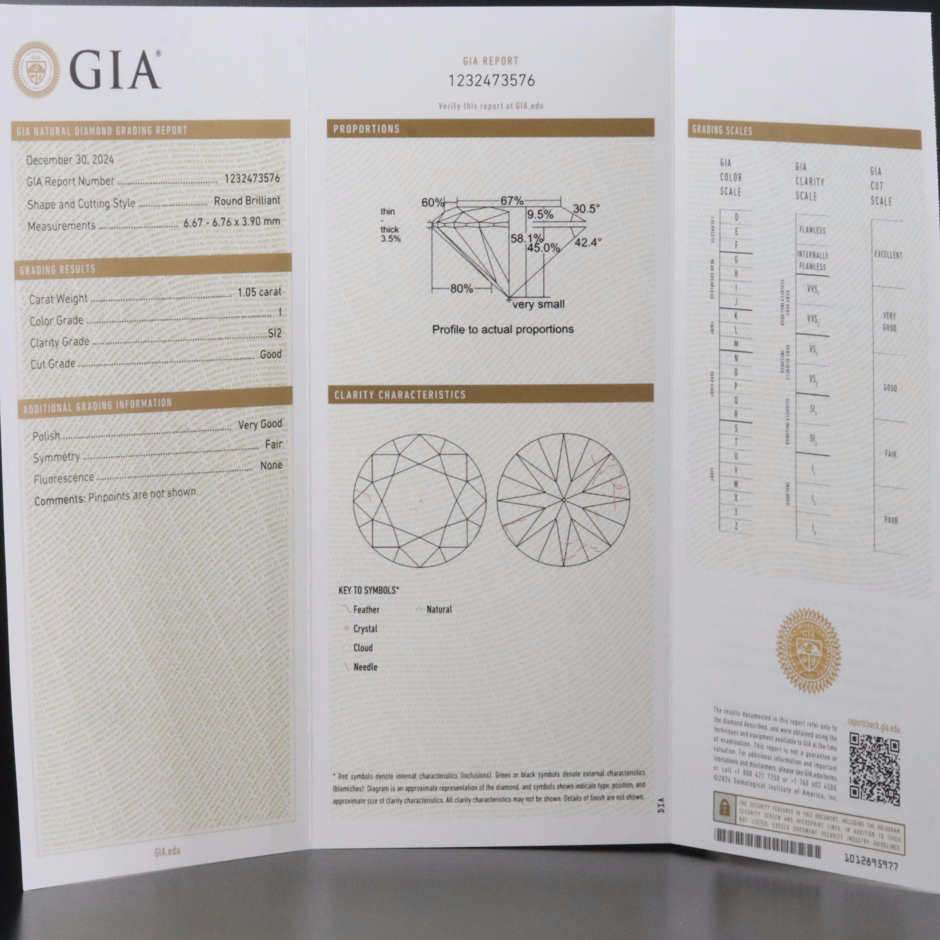 Loose 1.05 CT Diamond with GIA Report